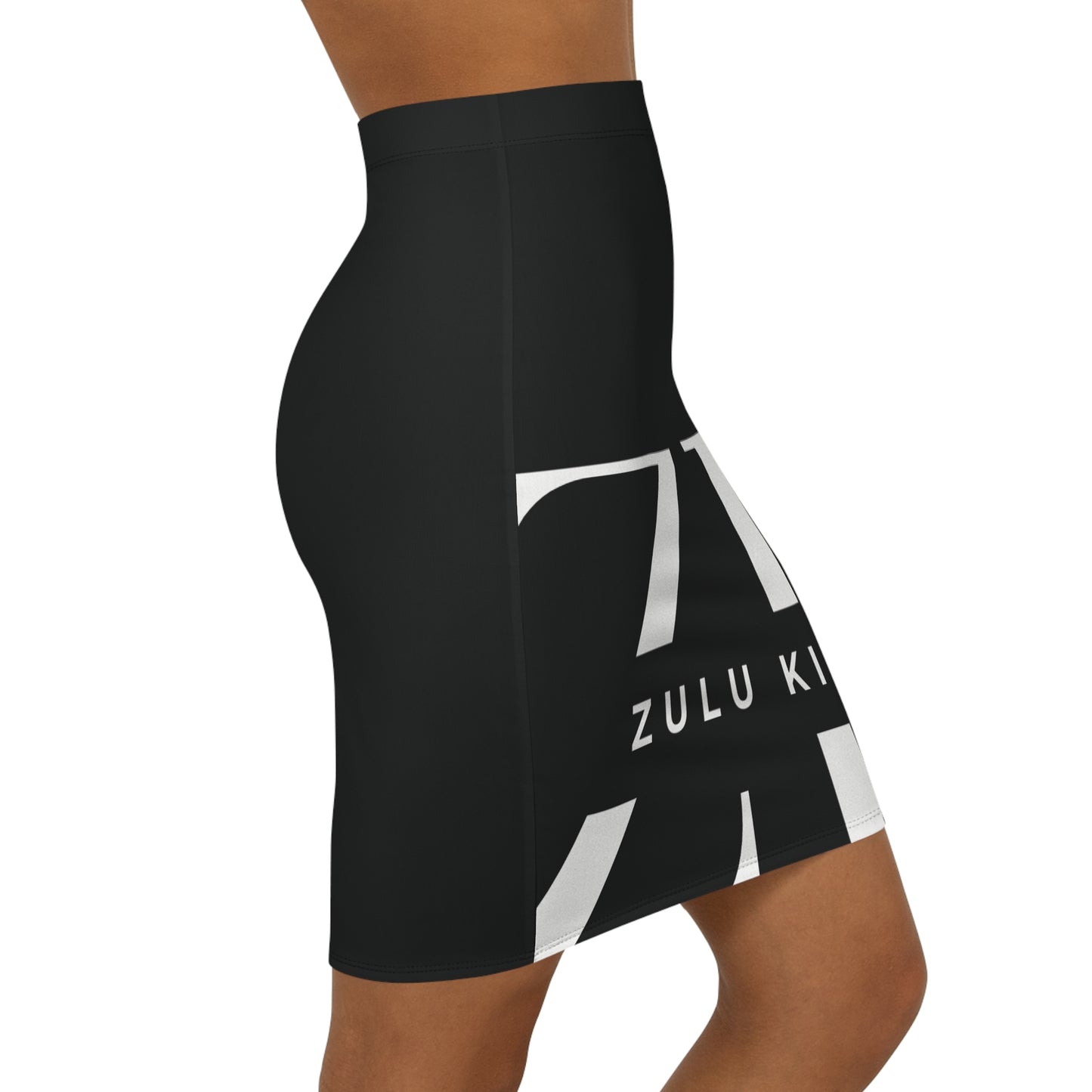 Zulu King Black Logo Pencil Skirt — Women's Mid-Waist Graphic Skirt