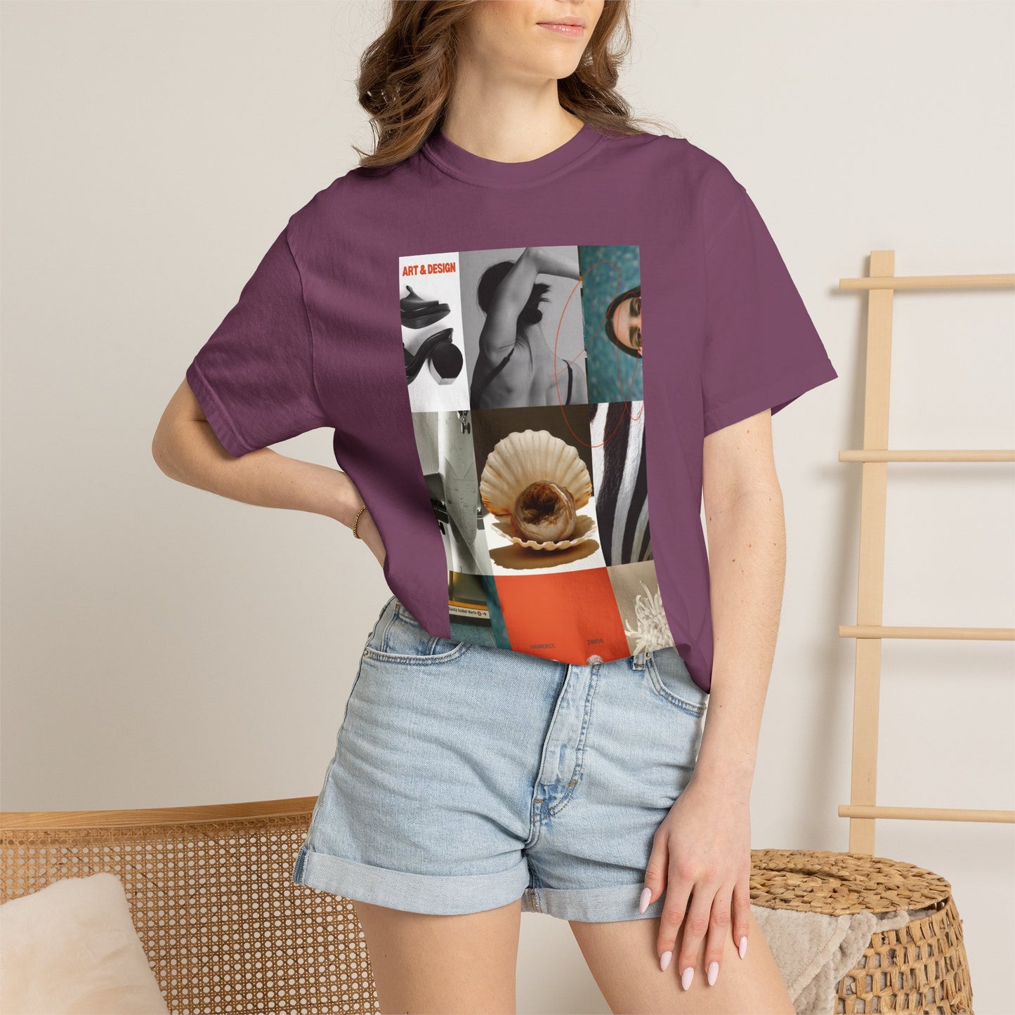 Photo Collage Graphic T‑Shirt — Vintage Object Grid Print