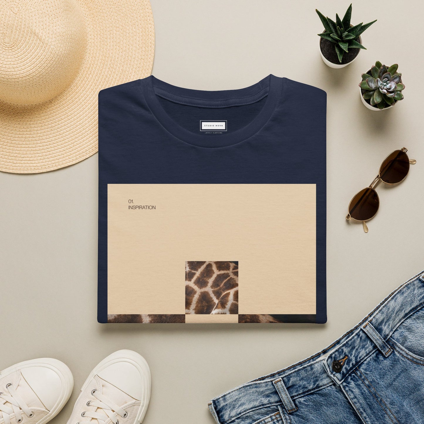 Graphic Tee — Neutral Geometric Giraffe Print ("Resurrection")