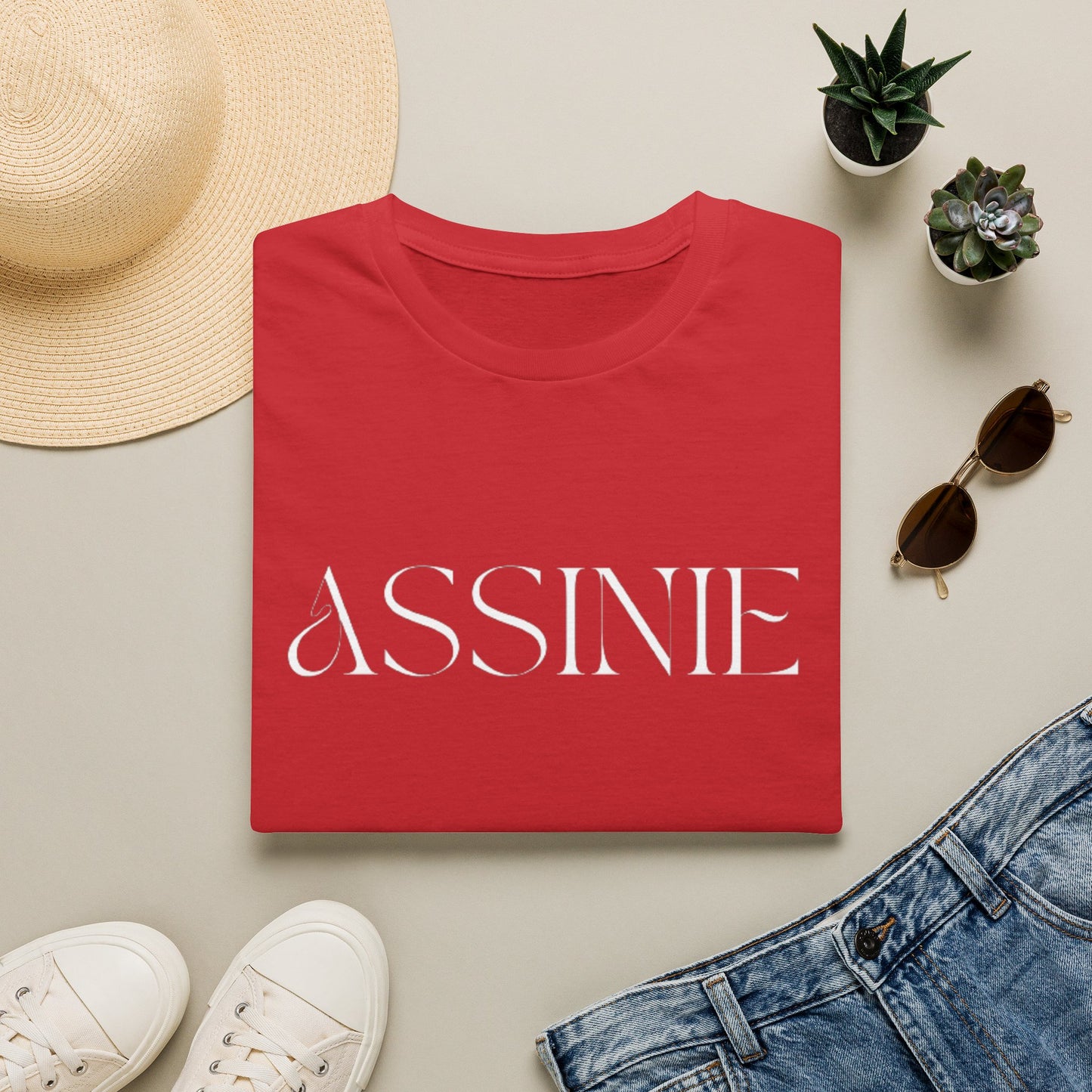 ASSNIE Embossed White T‑Shirt — Minimalist Logo Tee