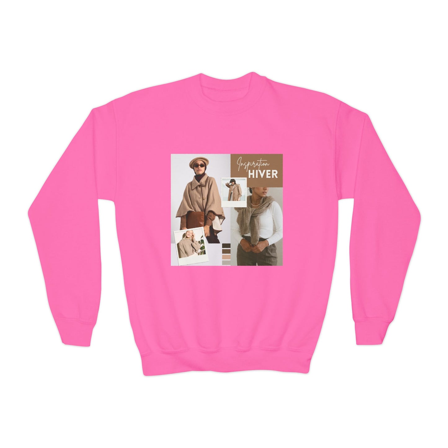 Youth Crewneck Sweatshirt — Cozy Winter Fashion Collage "Bonjour Hiver"