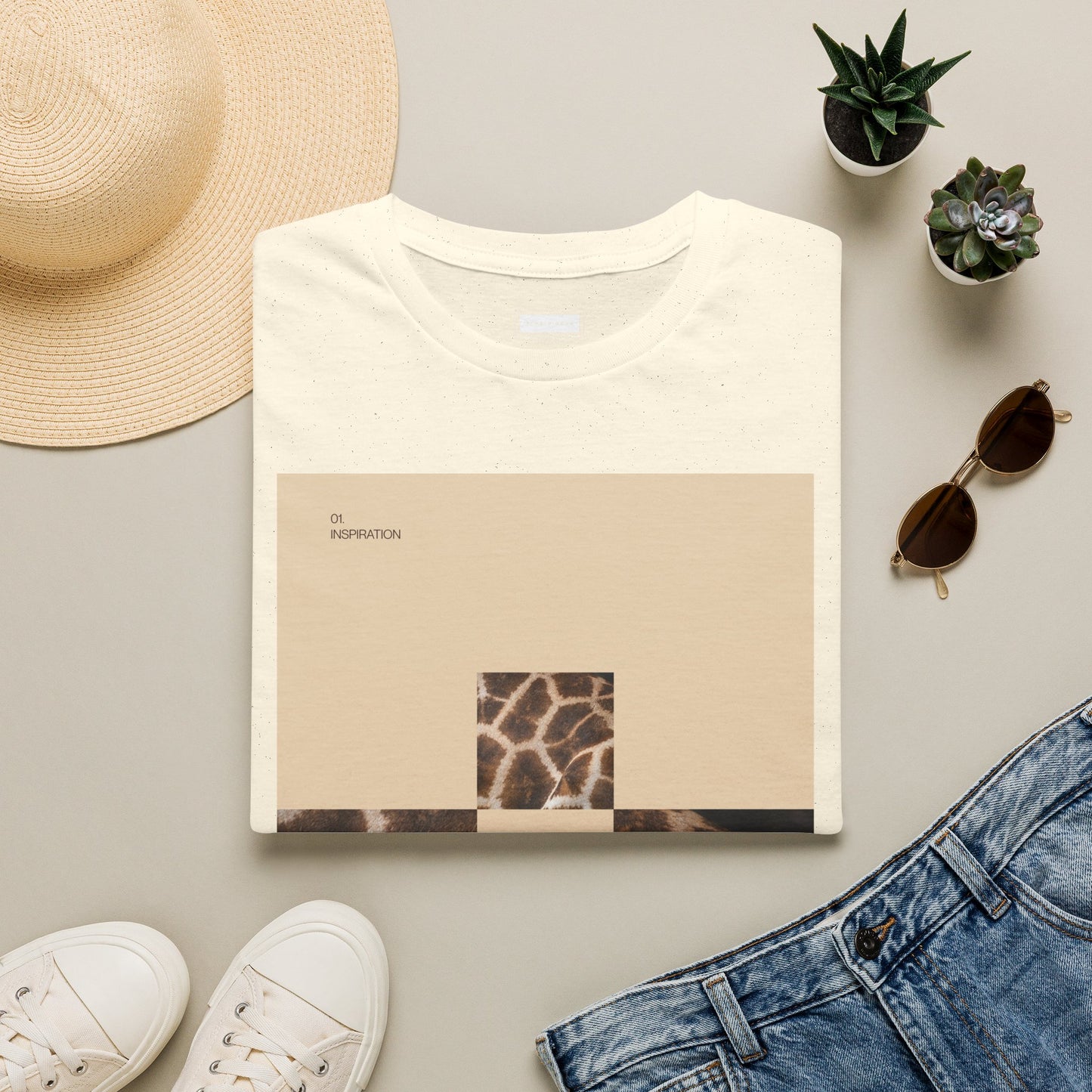 Graphic Tee — Neutral Geometric Giraffe Print ("Resurrection")