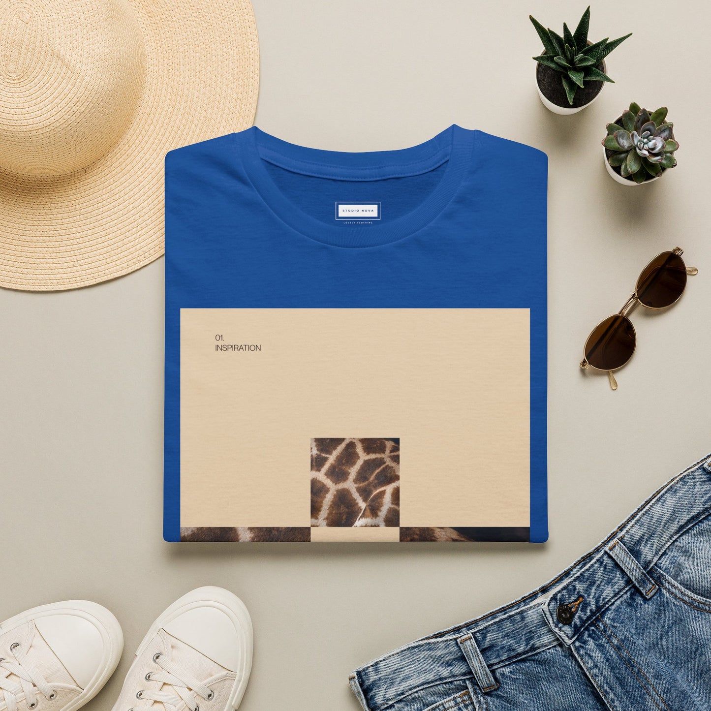 Graphic Tee — Neutral Geometric Giraffe Print ("Resurrection")