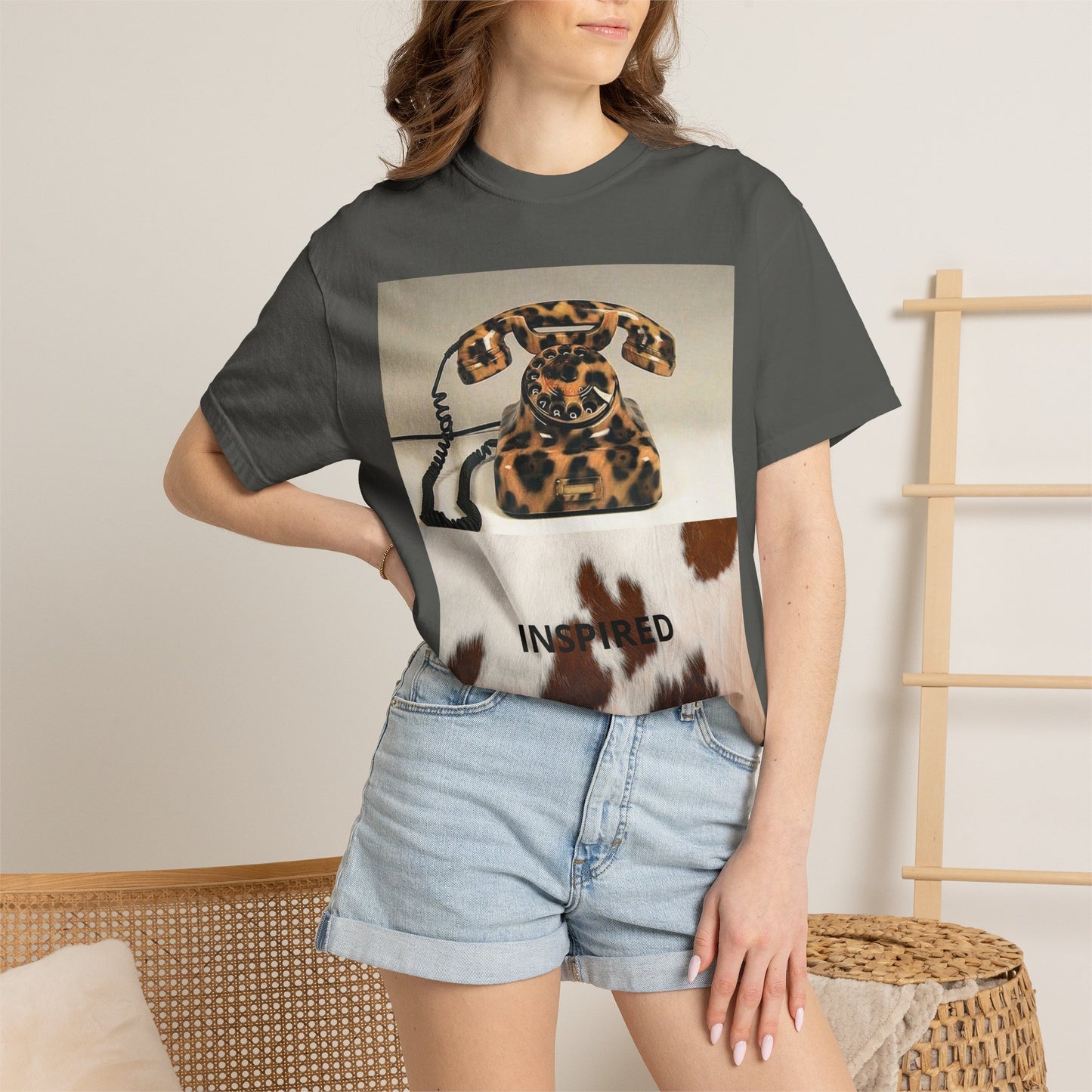 Inspired Leopard Phone Graphic T-Shirt