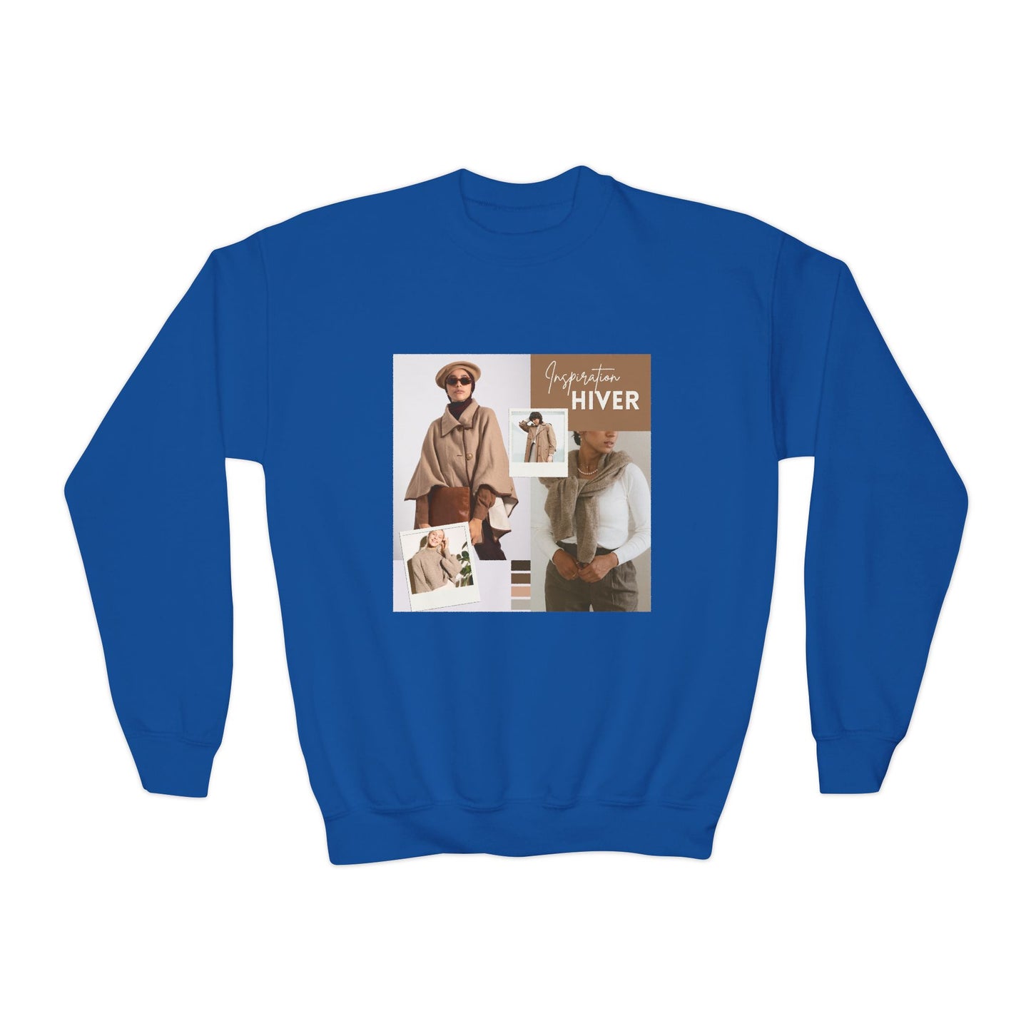 Youth Crewneck Sweatshirt — Cozy Winter Fashion Collage "Bonjour Hiver"