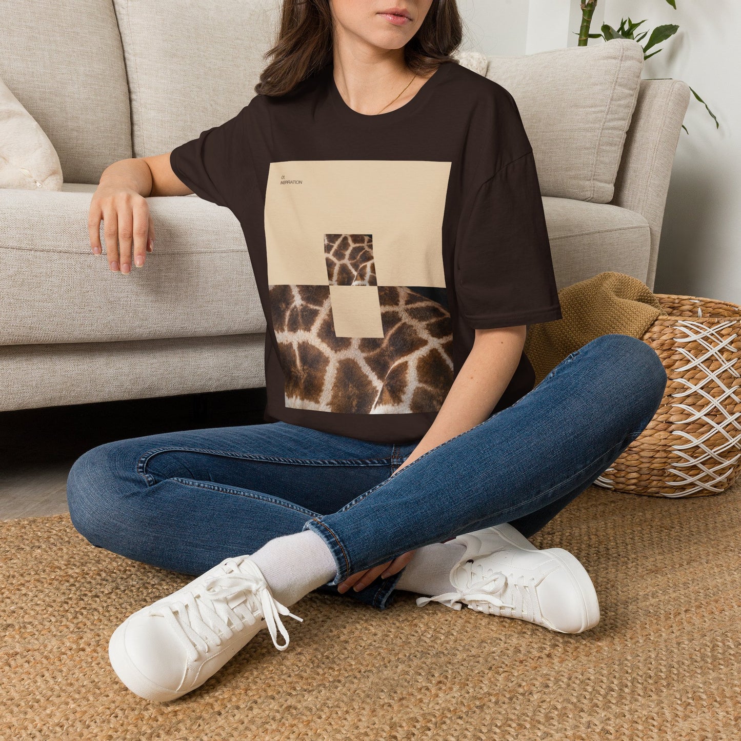 Graphic Tee — Neutral Geometric Giraffe Print ("Resurrection")