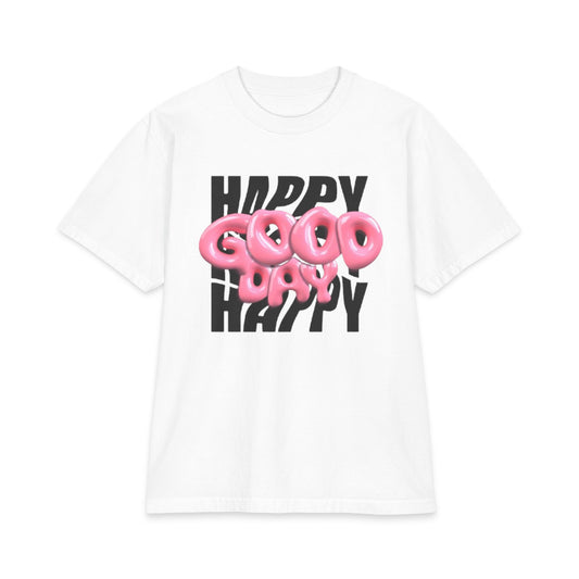 Happy Good Days T‑Shirt — Pink Balloon Text Graphic Tee
