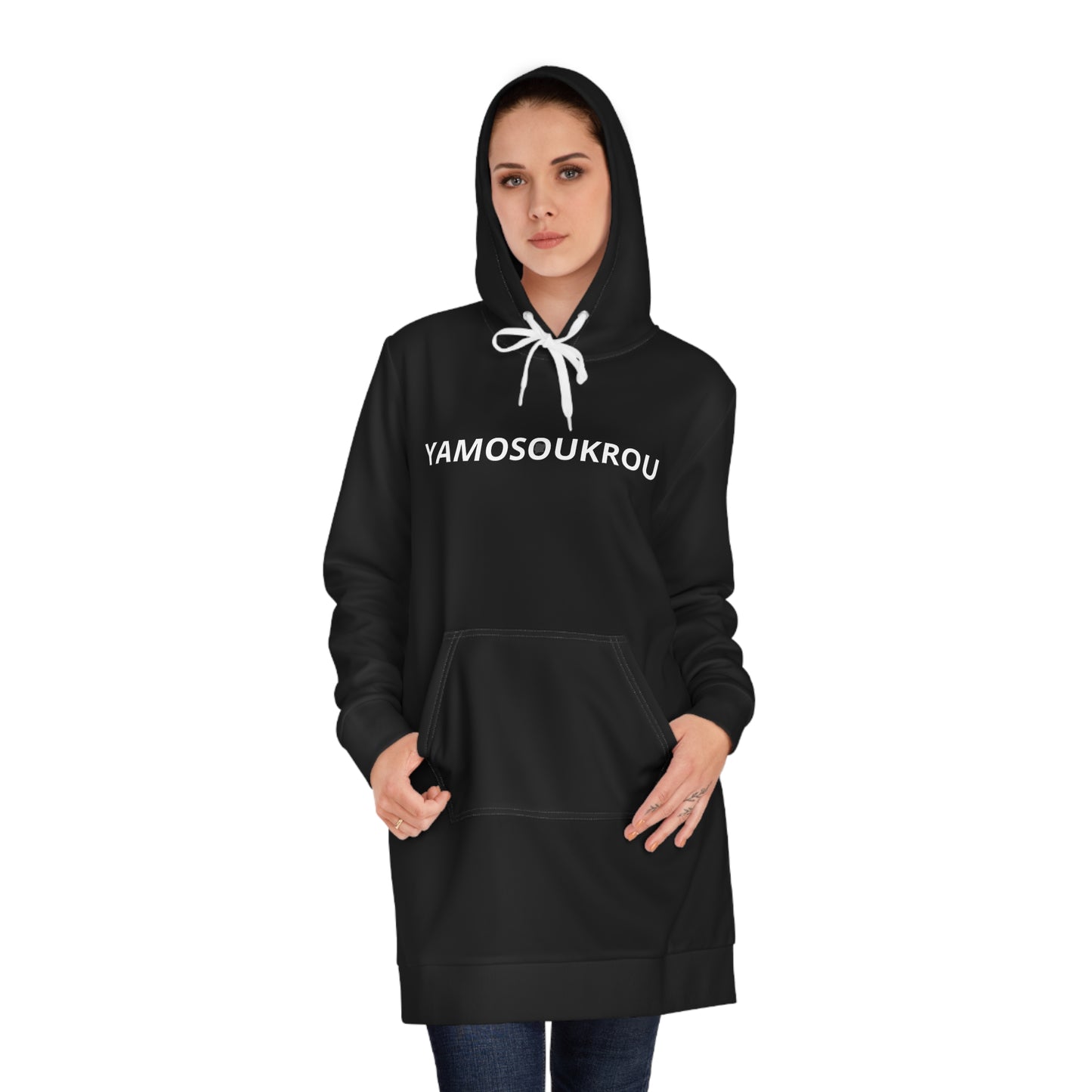 YAMOSOUKROU Hoodie Dress — Women's Black Casual Hooded Tunic