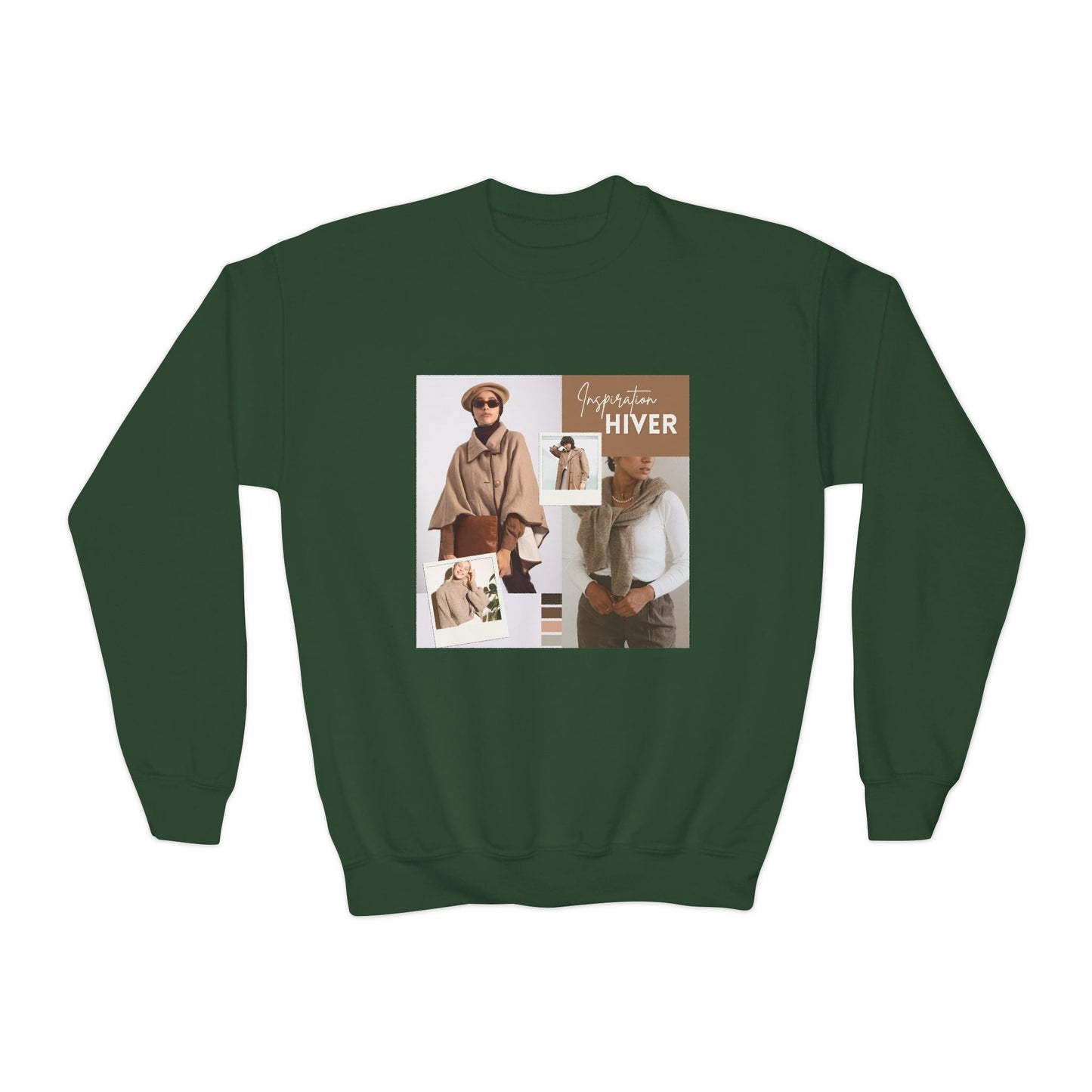 Youth Crewneck Sweatshirt — Cozy Winter Fashion Collage "Bonjour Hiver"