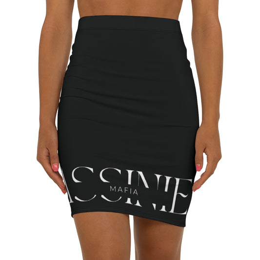 Zulu King Black Logo Pencil Skirt — Women's Mid-Waist Graphic Skirt