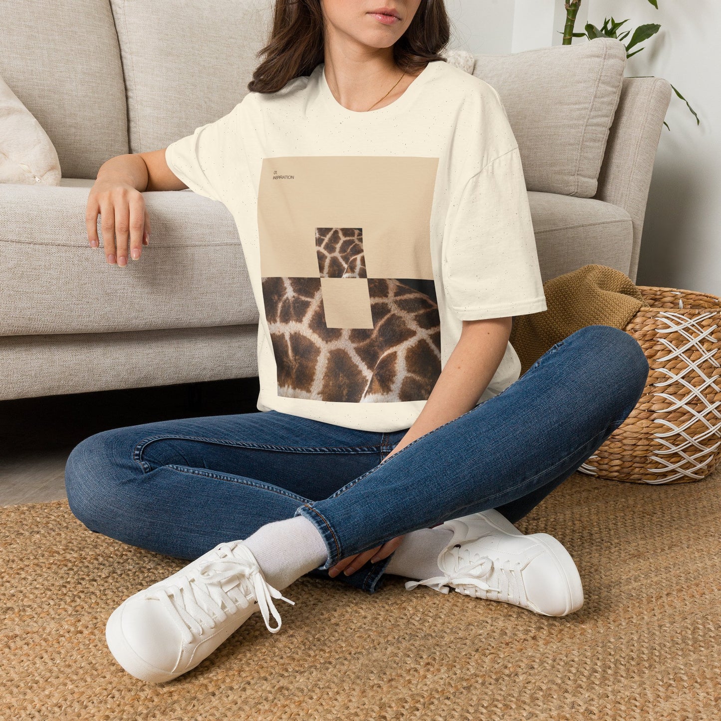 Graphic Tee — Neutral Geometric Giraffe Print ("Resurrection")
