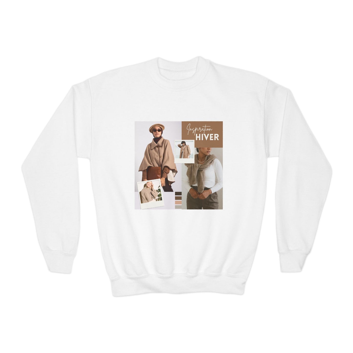 Youth Crewneck Sweatshirt — Cozy Winter Fashion Collage "Bonjour Hiver"