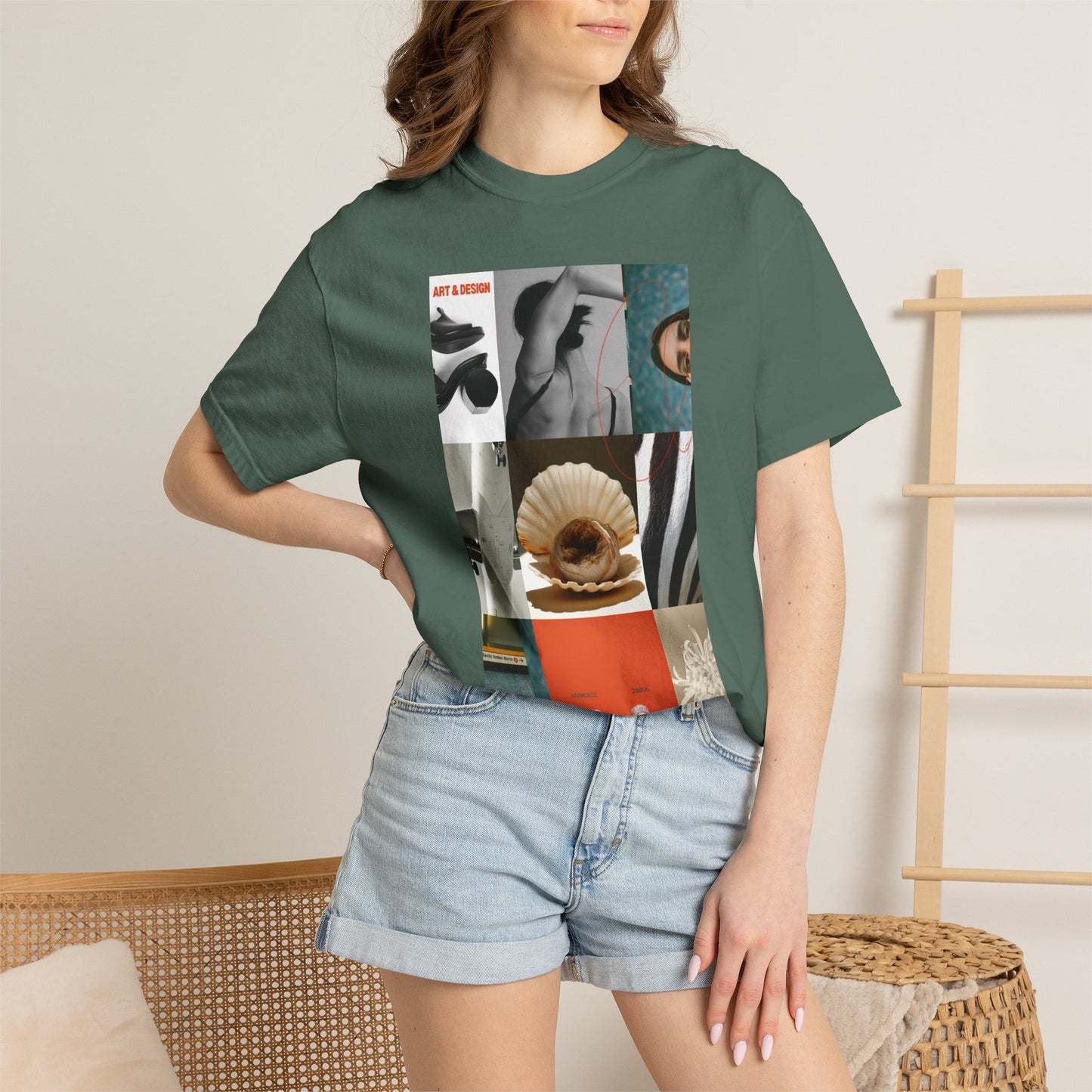 Photo Collage Graphic T‑Shirt — Vintage Object Grid Print