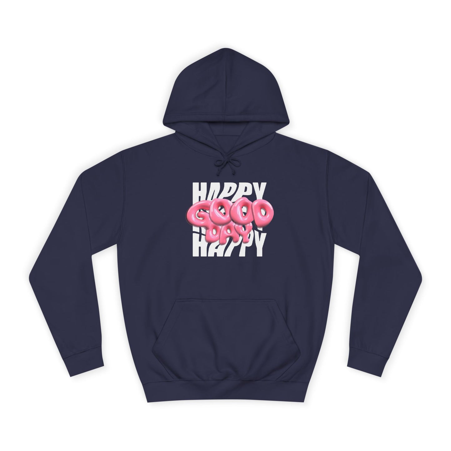 Happy Graffiti Hoodie — Pink Bubble Text College Pullover