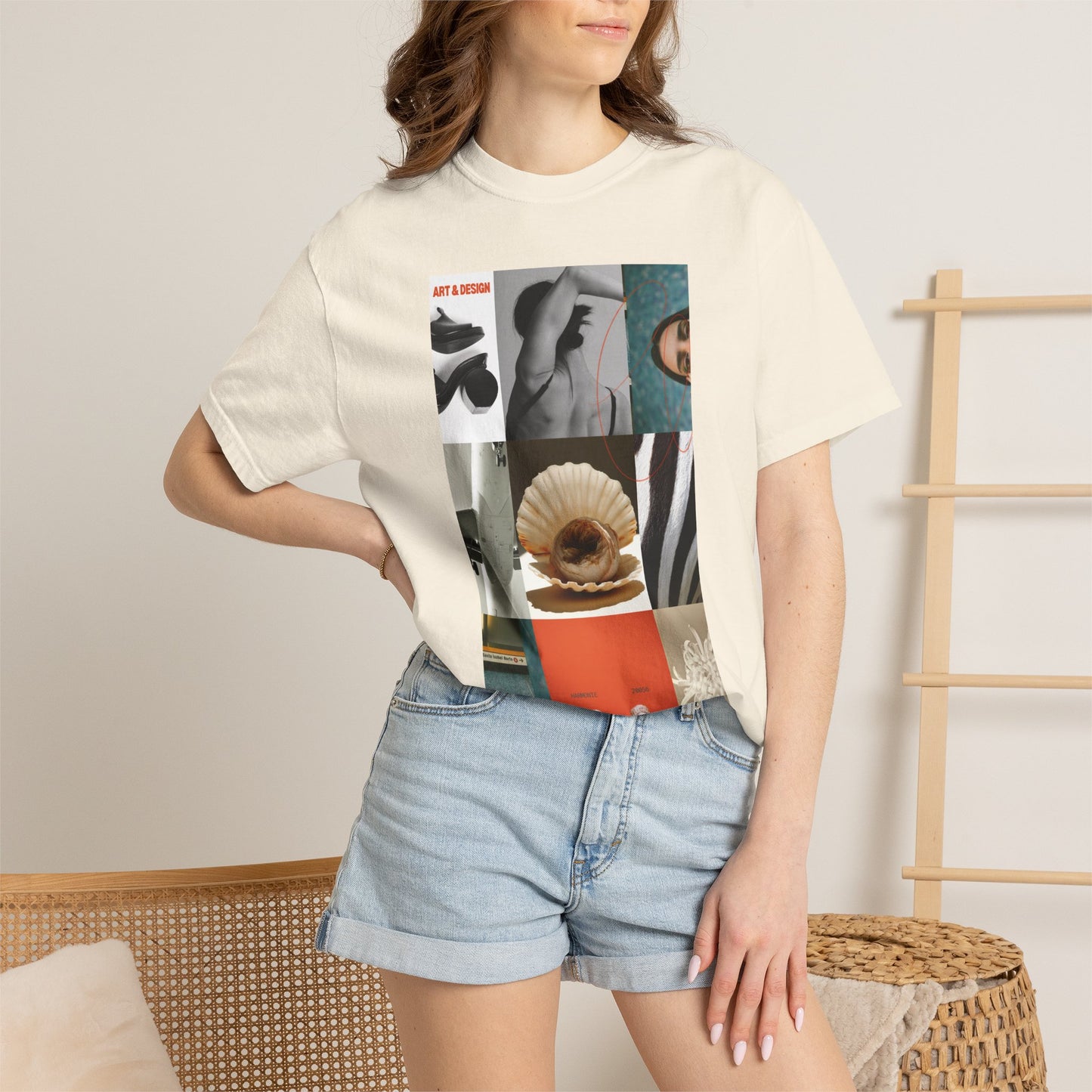 Photo Collage Graphic T‑Shirt — Vintage Object Grid Print
