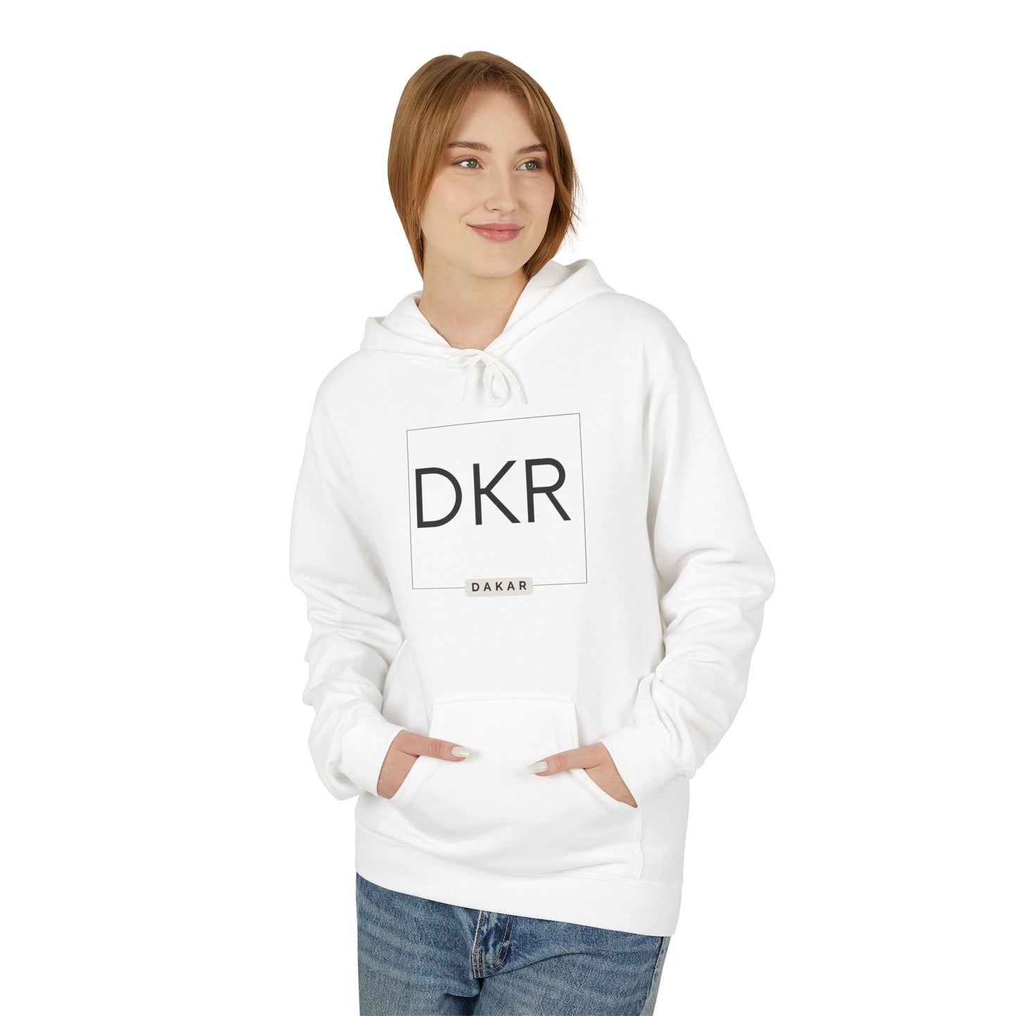 DKR (Dakar) White Hoodie — Clean Logo Chest & Back