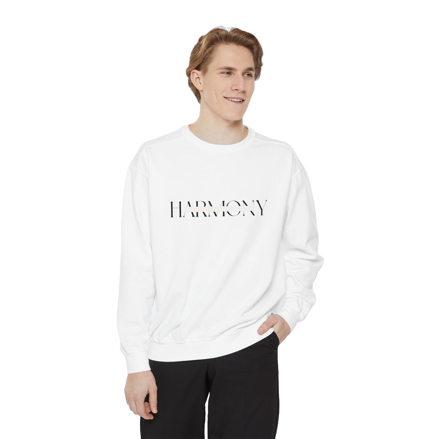 Harmony Minimalist Sweatshirt – White Text Graphic Crewneck