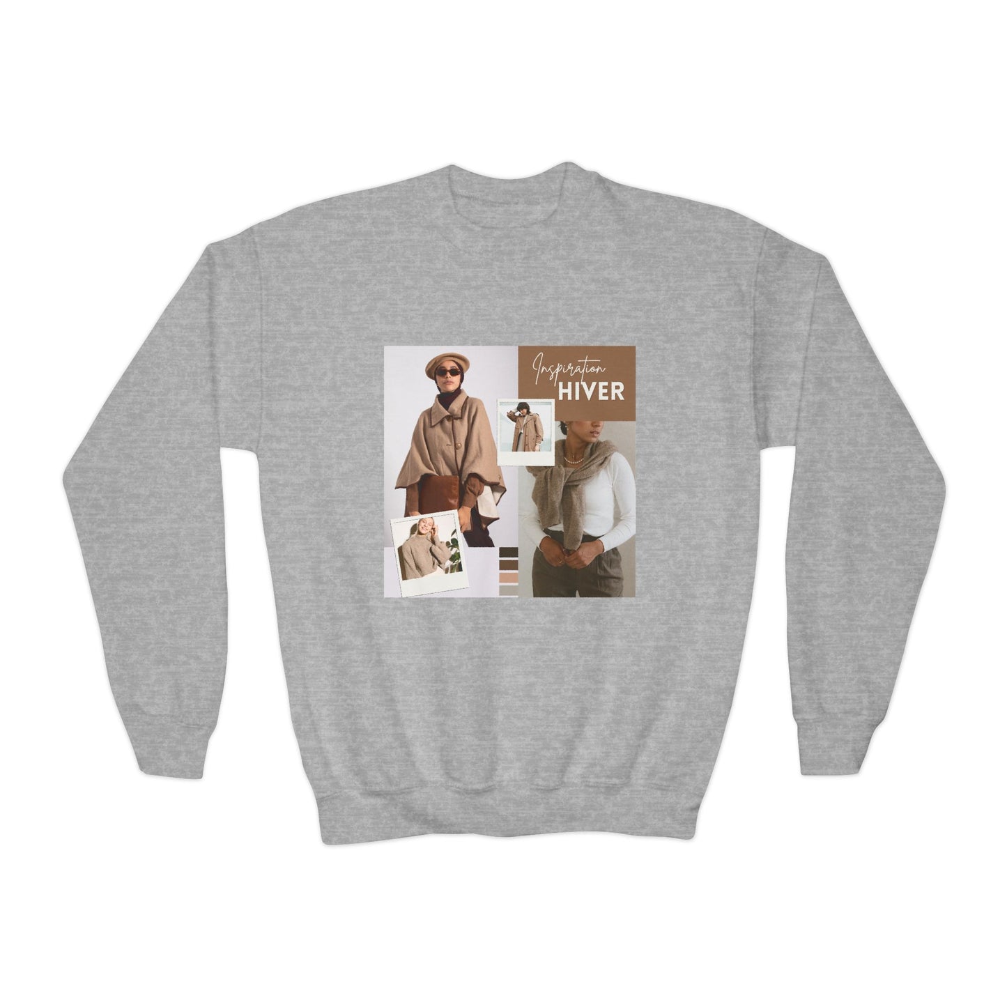 Youth Crewneck Sweatshirt — Cozy Winter Fashion Collage "Bonjour Hiver"