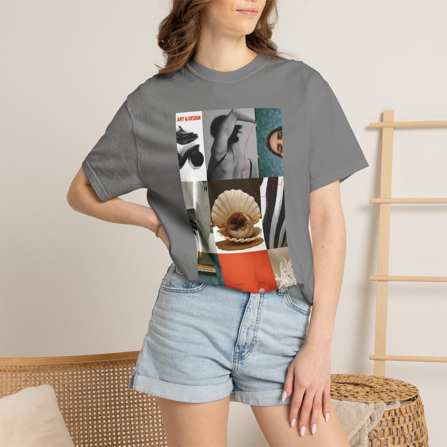 Photo Collage Graphic T‑Shirt — Vintage Object Grid Print