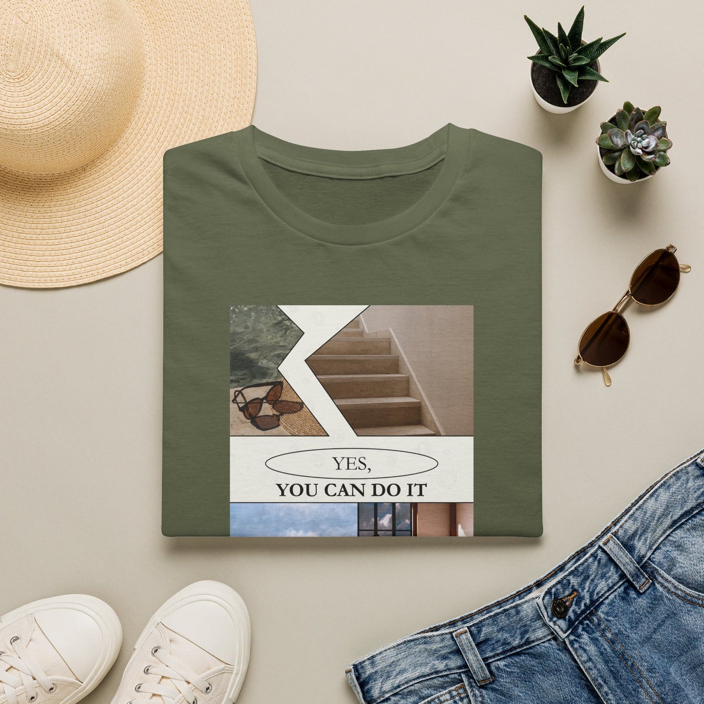Motivational Photo Collage T-Shirt — "Yes, You Can Do It" Inspirational Tee