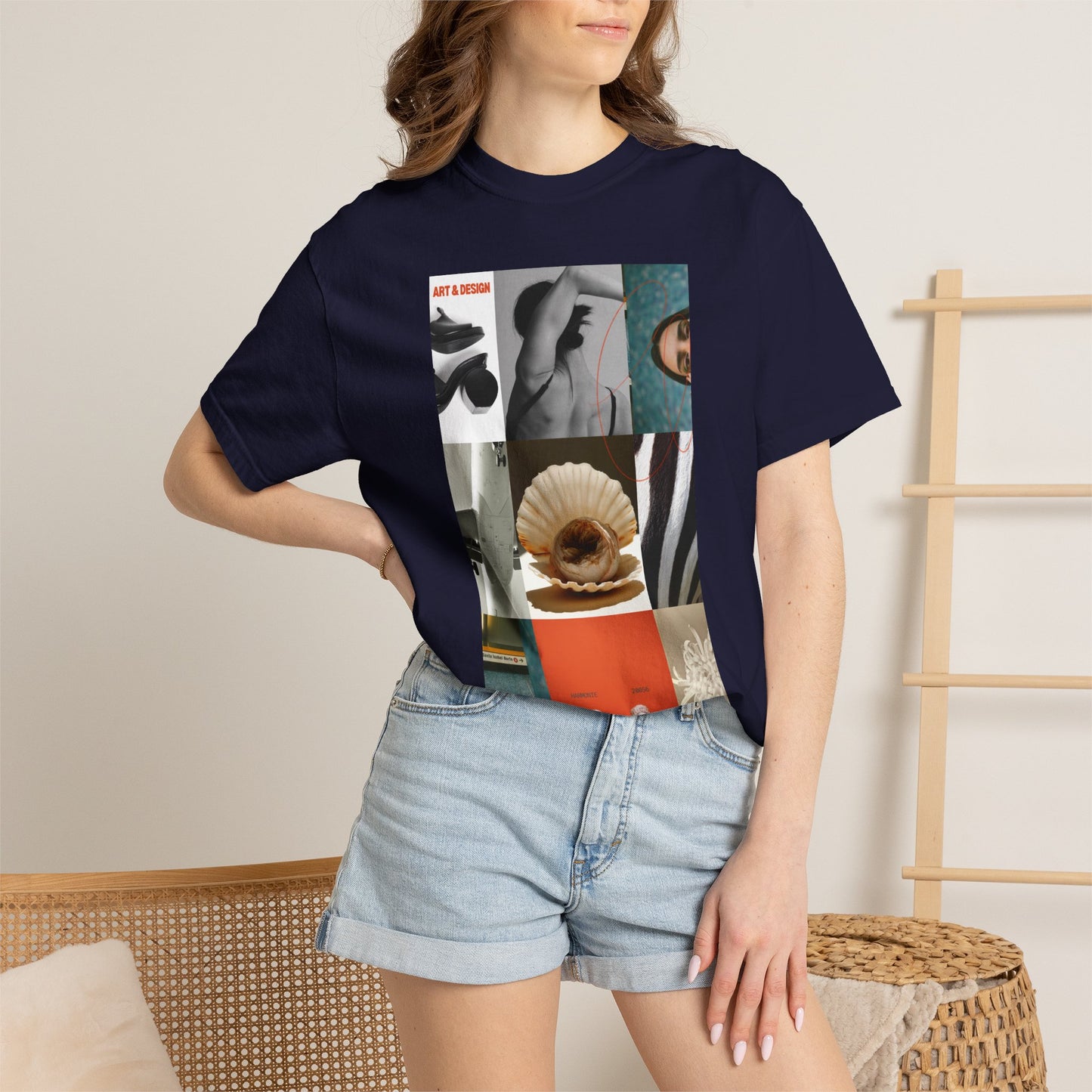 Photo Collage Graphic T‑Shirt — Vintage Object Grid Print