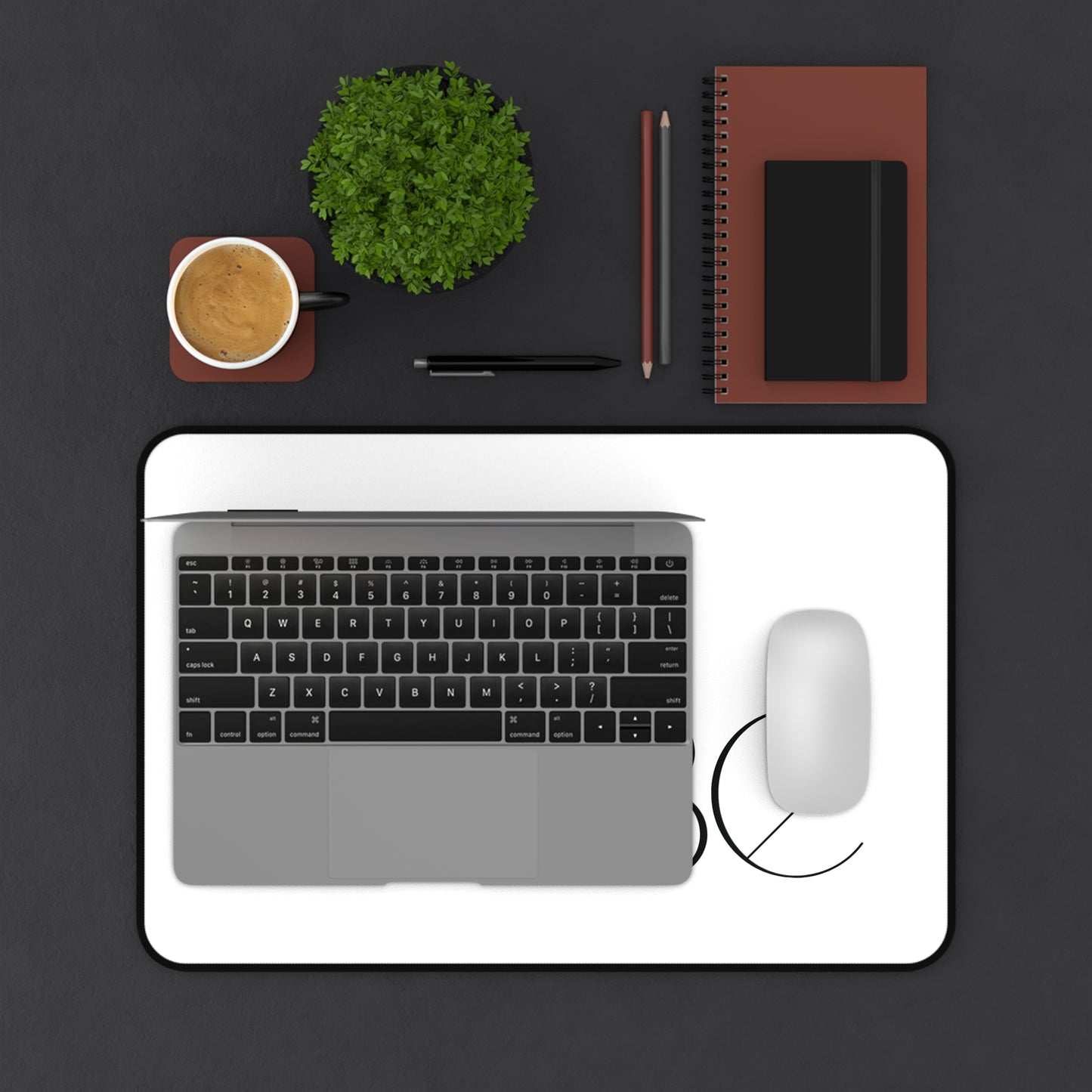 Desk Mat — “Too Smart (Lazy) To Be” Minimalist Black & White Office Mousepad