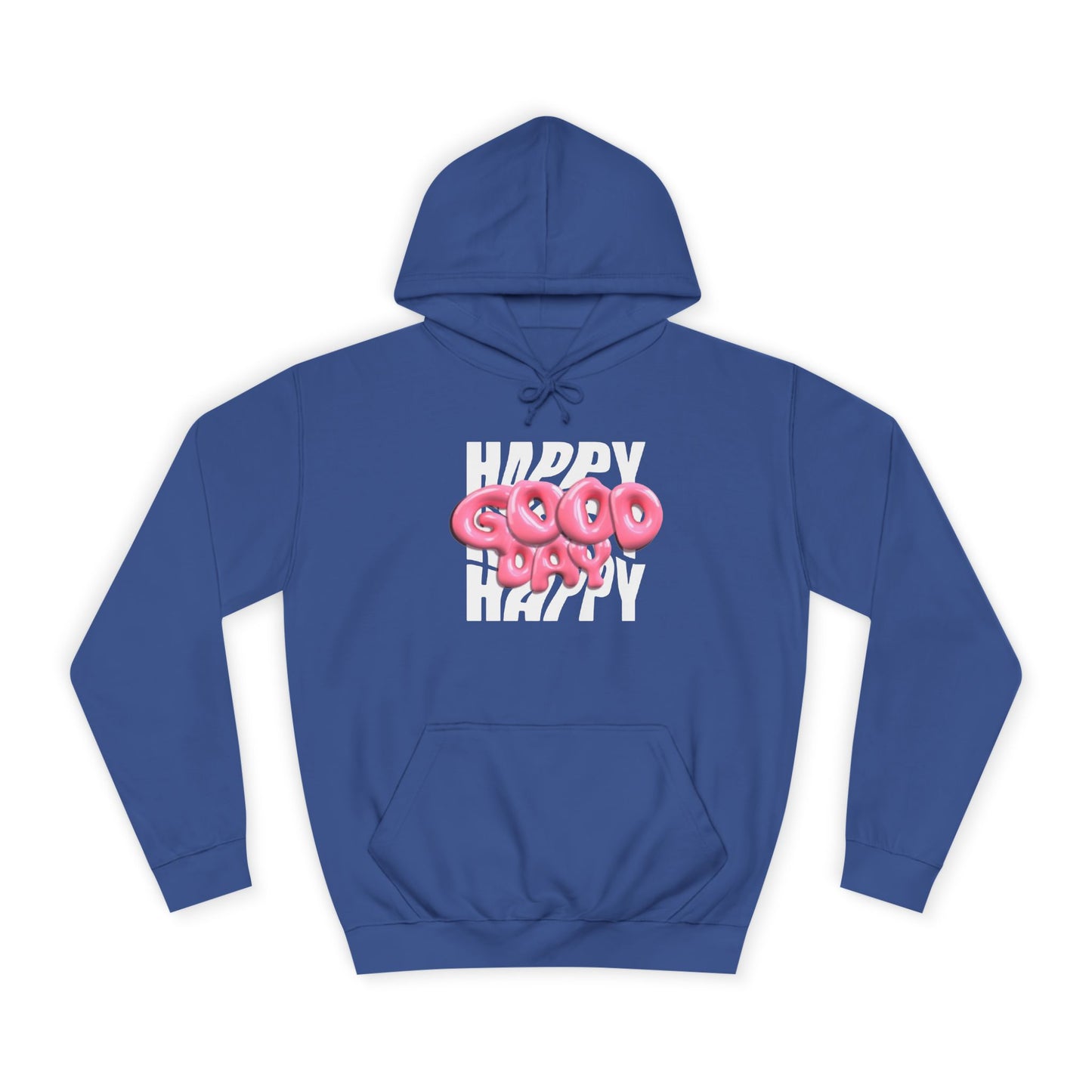 Happy Graffiti Hoodie — Pink Bubble Text College Pullover