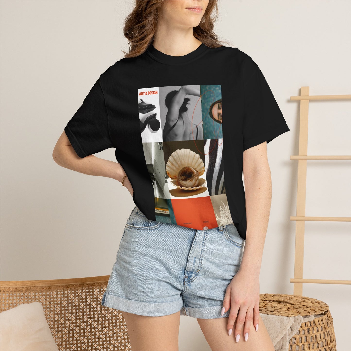 Photo Collage Graphic T‑Shirt — Vintage Object Grid Print