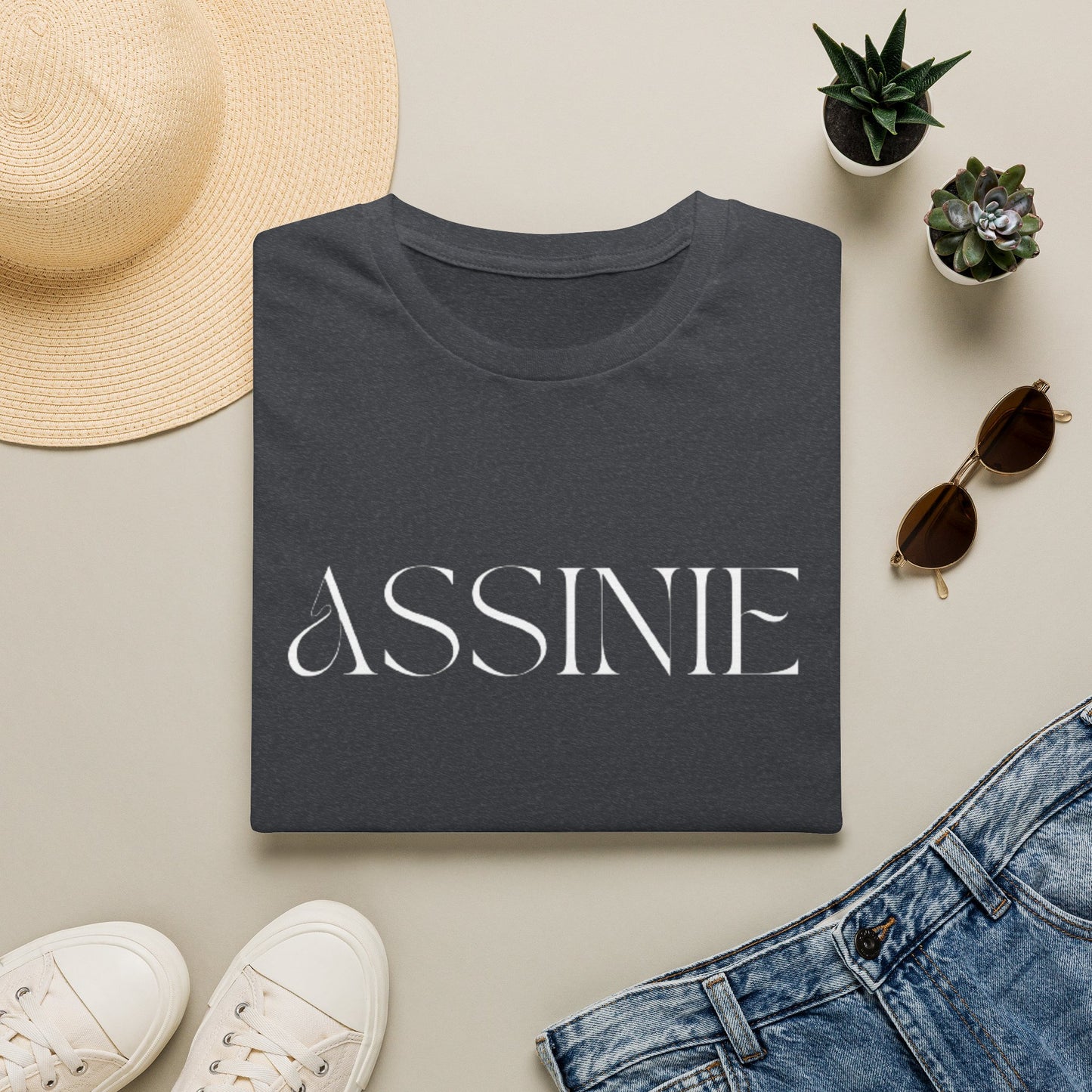 ASSNIE Embossed White T‑Shirt — Minimalist Logo Tee