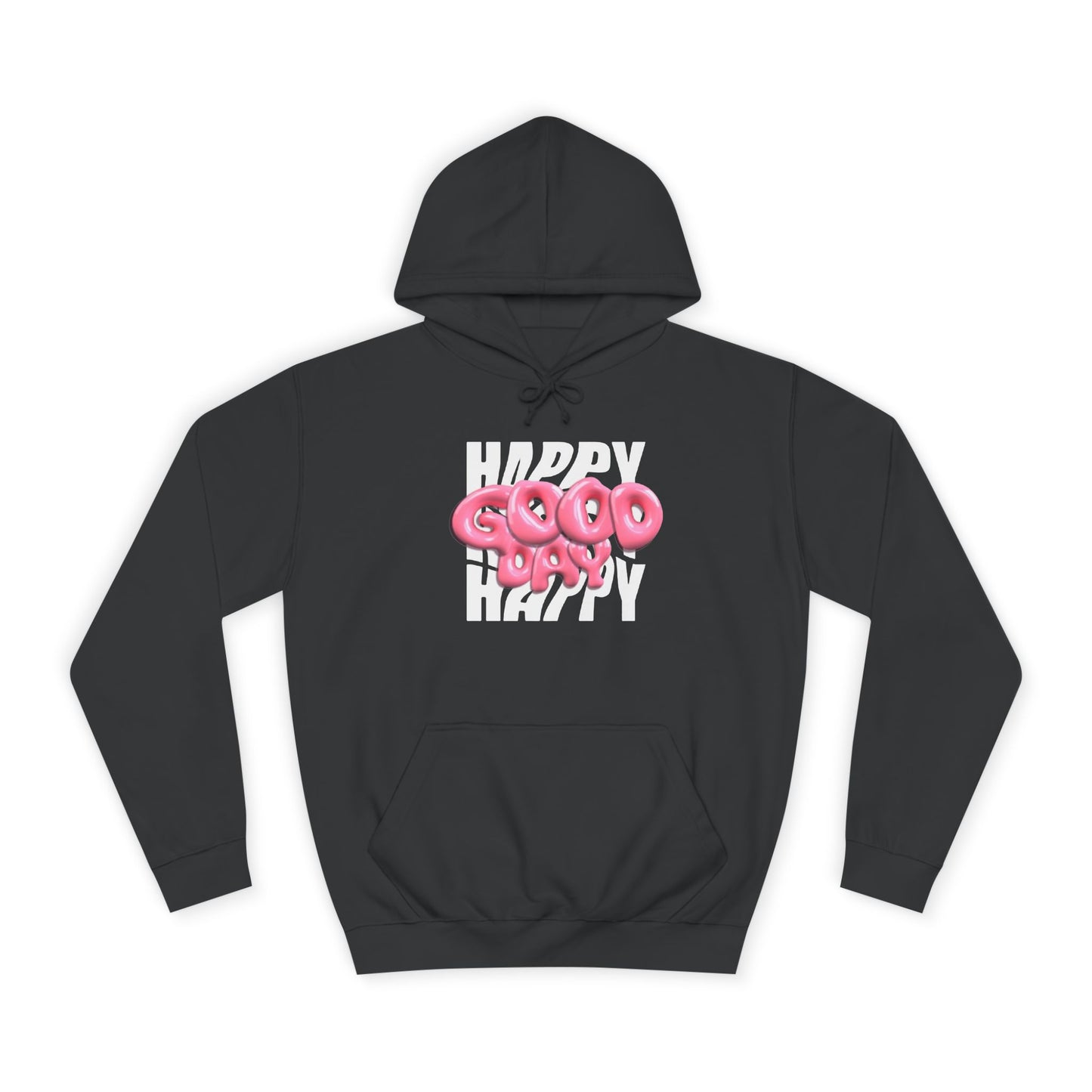 Happy Graffiti Hoodie — Pink Bubble Text College Pullover