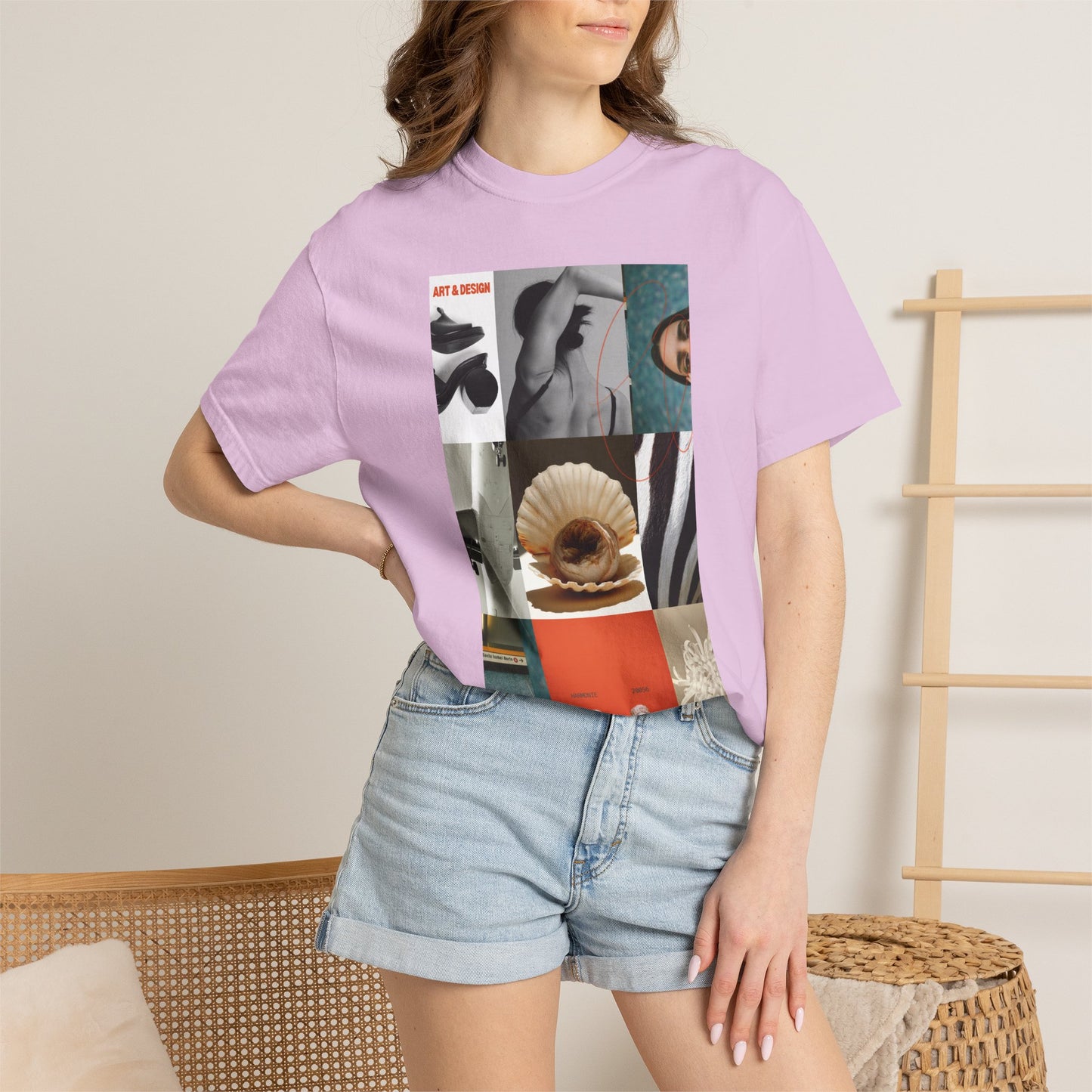 Photo Collage Graphic T‑Shirt — Vintage Object Grid Print