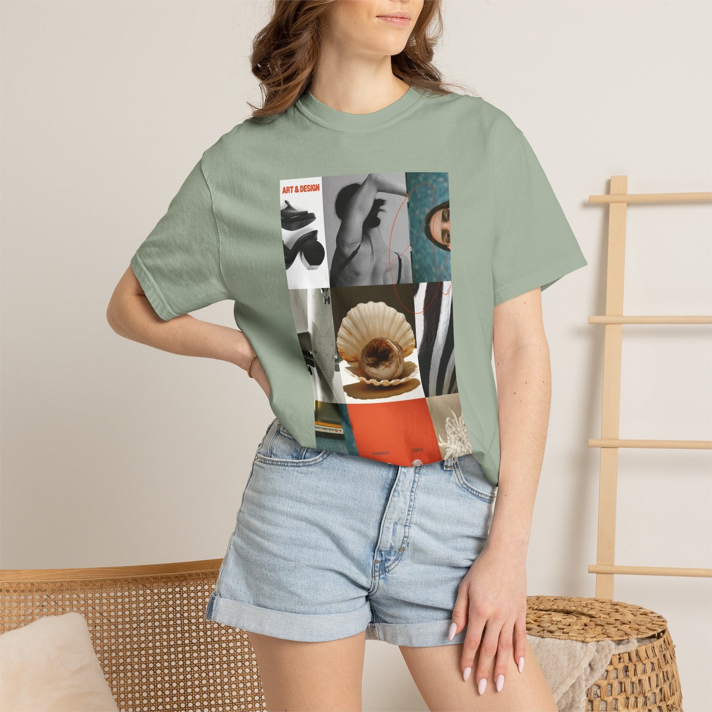 Photo Collage Graphic T‑Shirt — Vintage Object Grid Print