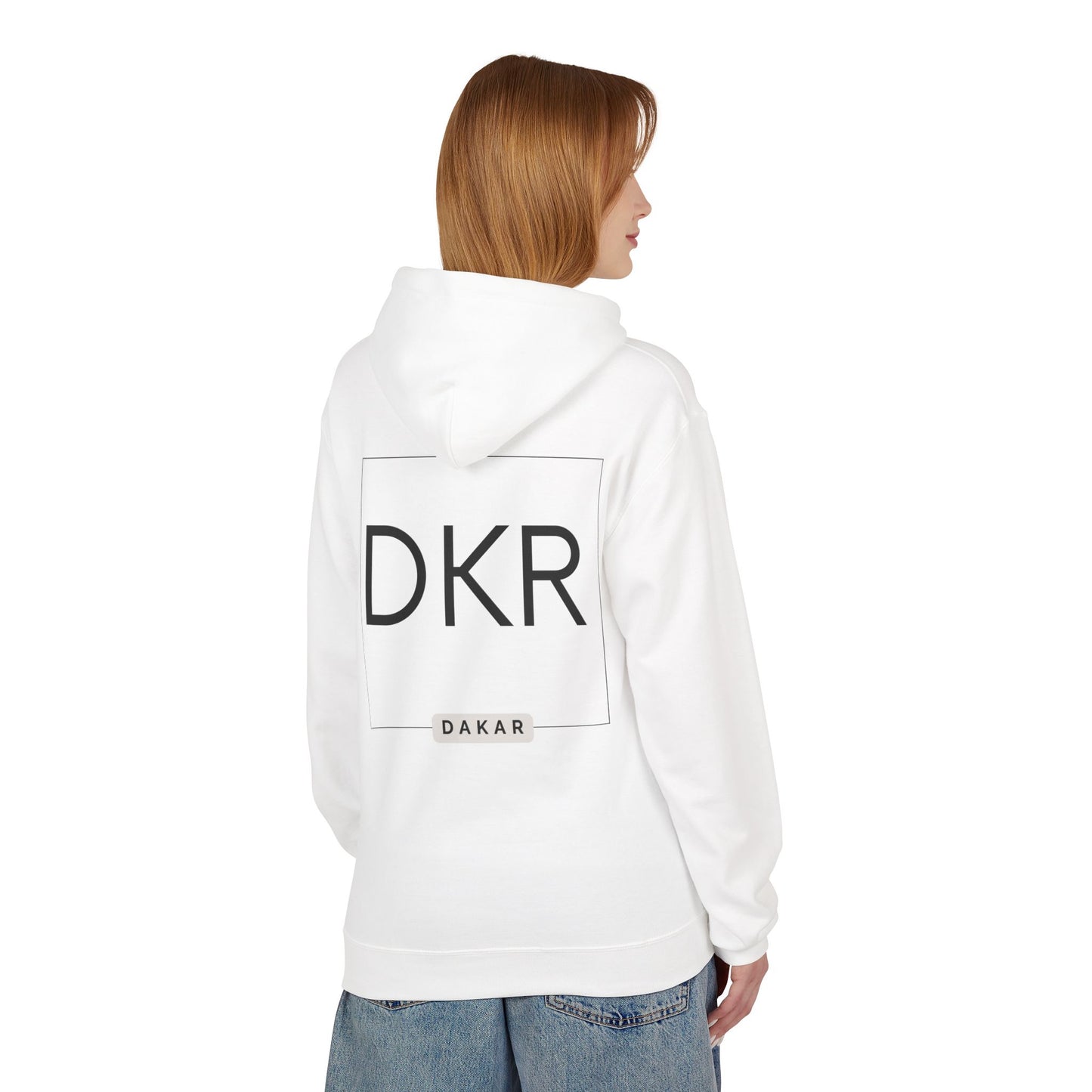 DKR (Dakar) White Hoodie — Clean Logo Chest & Back