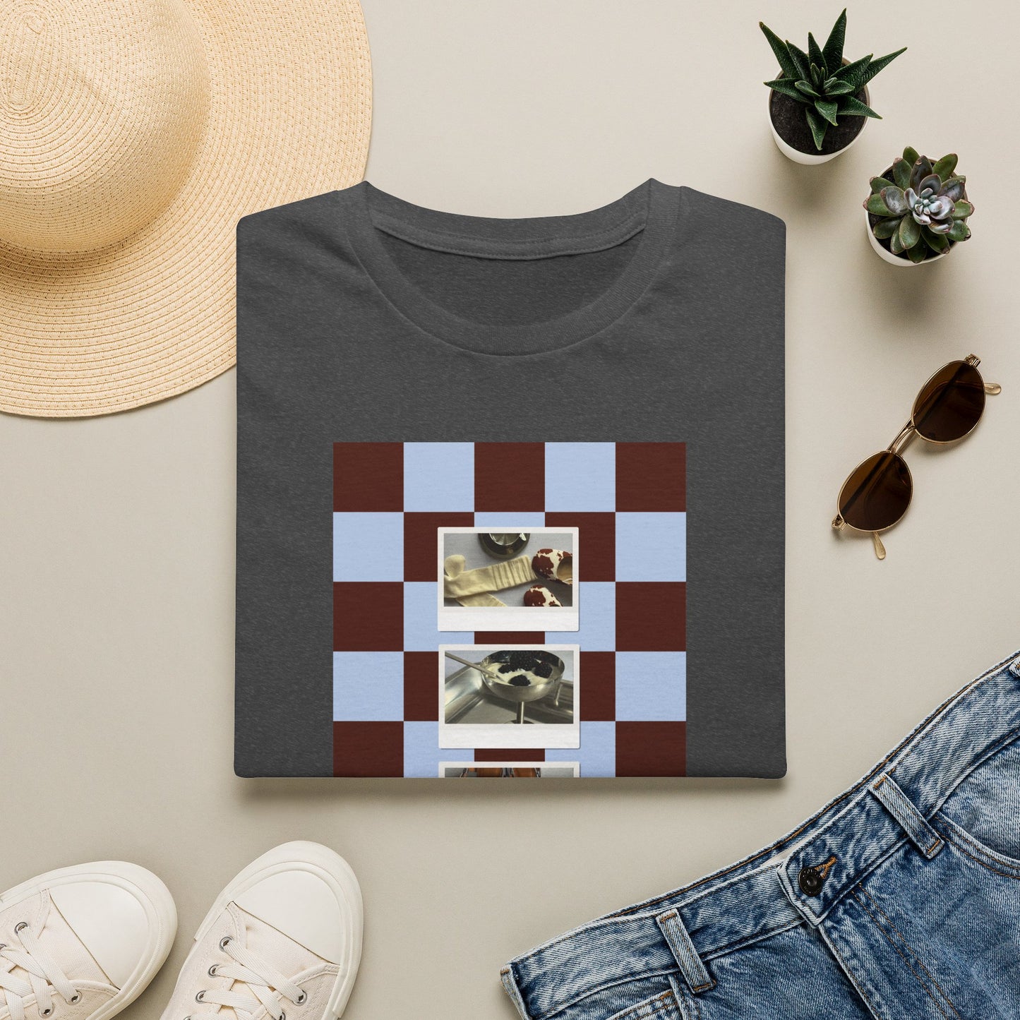 T-Shirt — Vintage Photo Checkerboard Collage