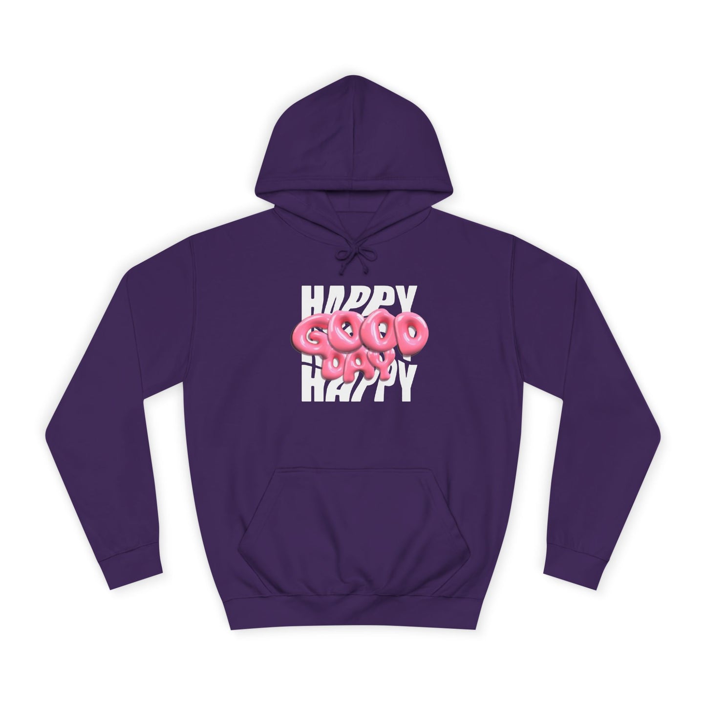 Happy Graffiti Hoodie — Pink Bubble Text College Pullover