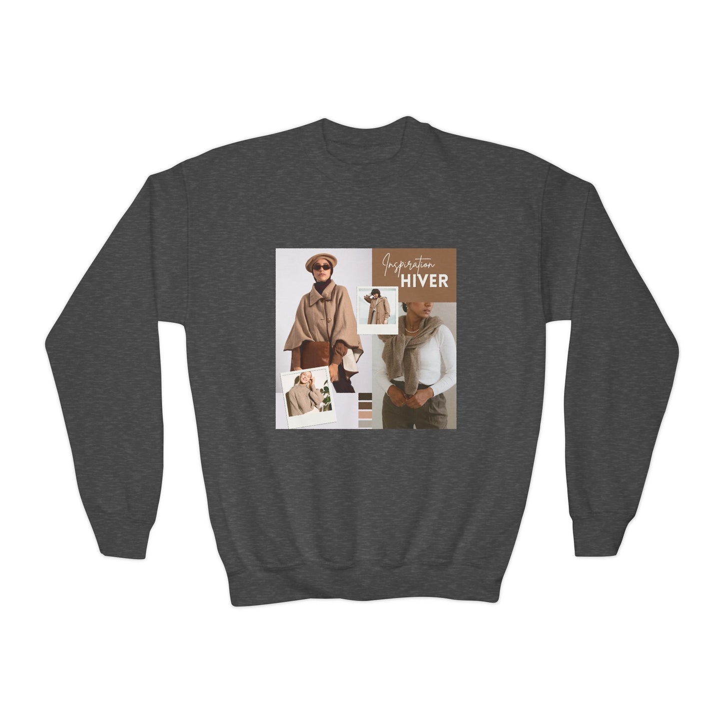 Youth Crewneck Sweatshirt — Cozy Winter Fashion Collage "Bonjour Hiver"