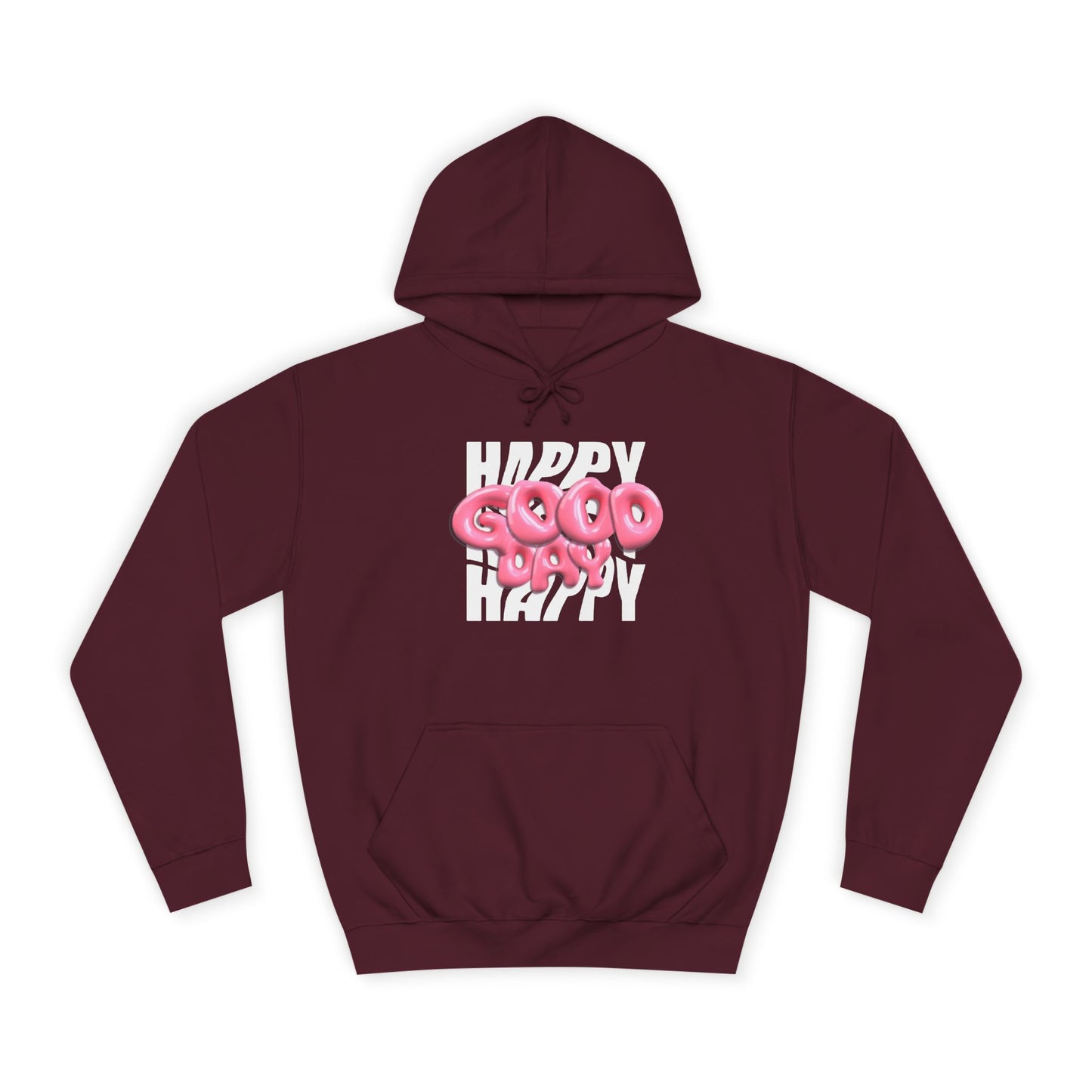 Happy Graffiti Hoodie — Pink Bubble Text College Pullover