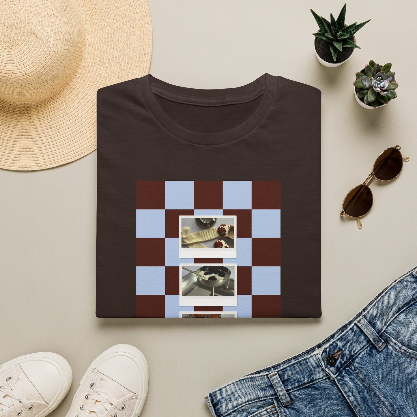T-Shirt — Vintage Photo Checkerboard Collage