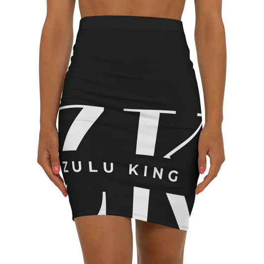 Zulu King Black Logo Pencil Skirt — Women's Mid-Waist Graphic Skirt