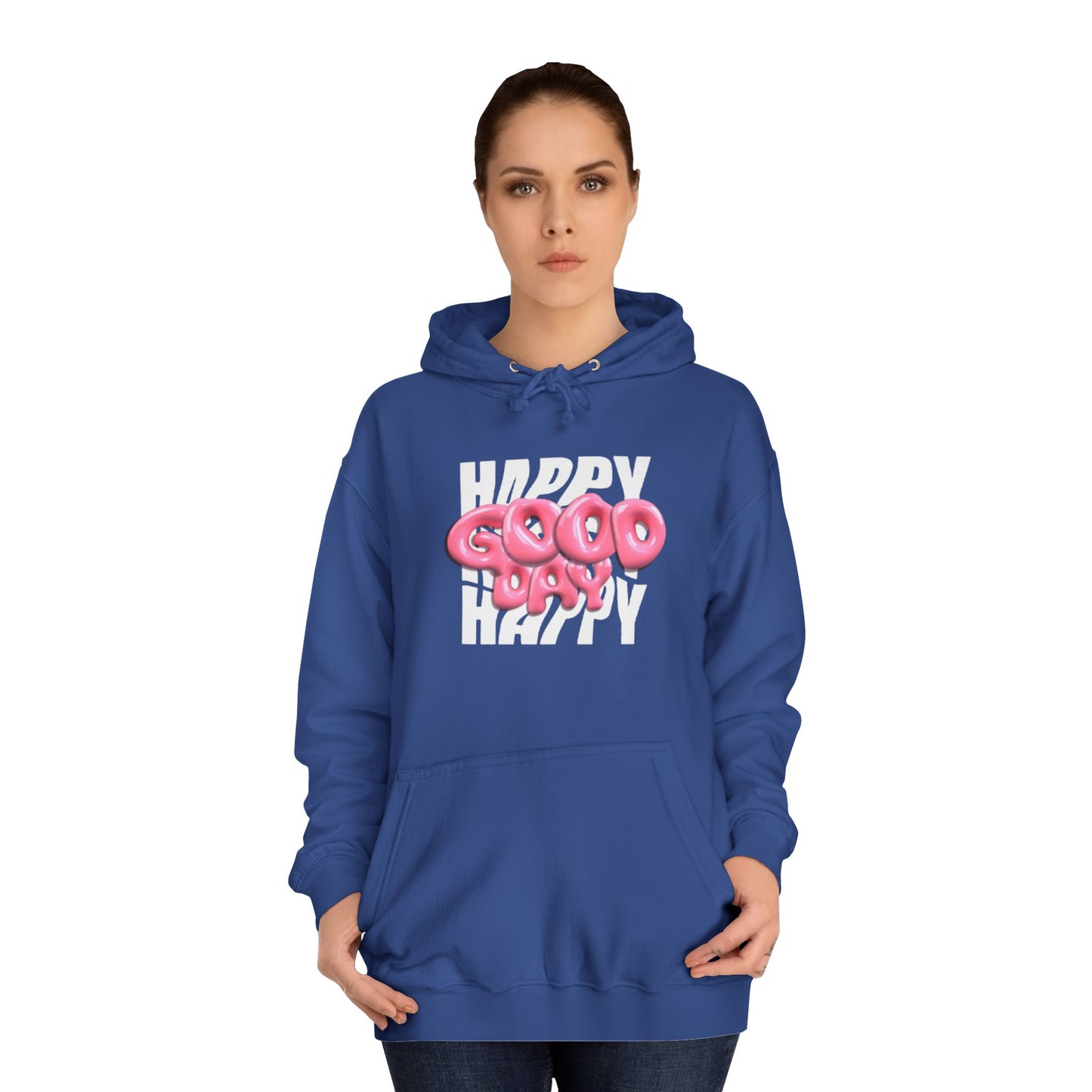 Happy Graffiti Hoodie — Pink Bubble Text College Pullover