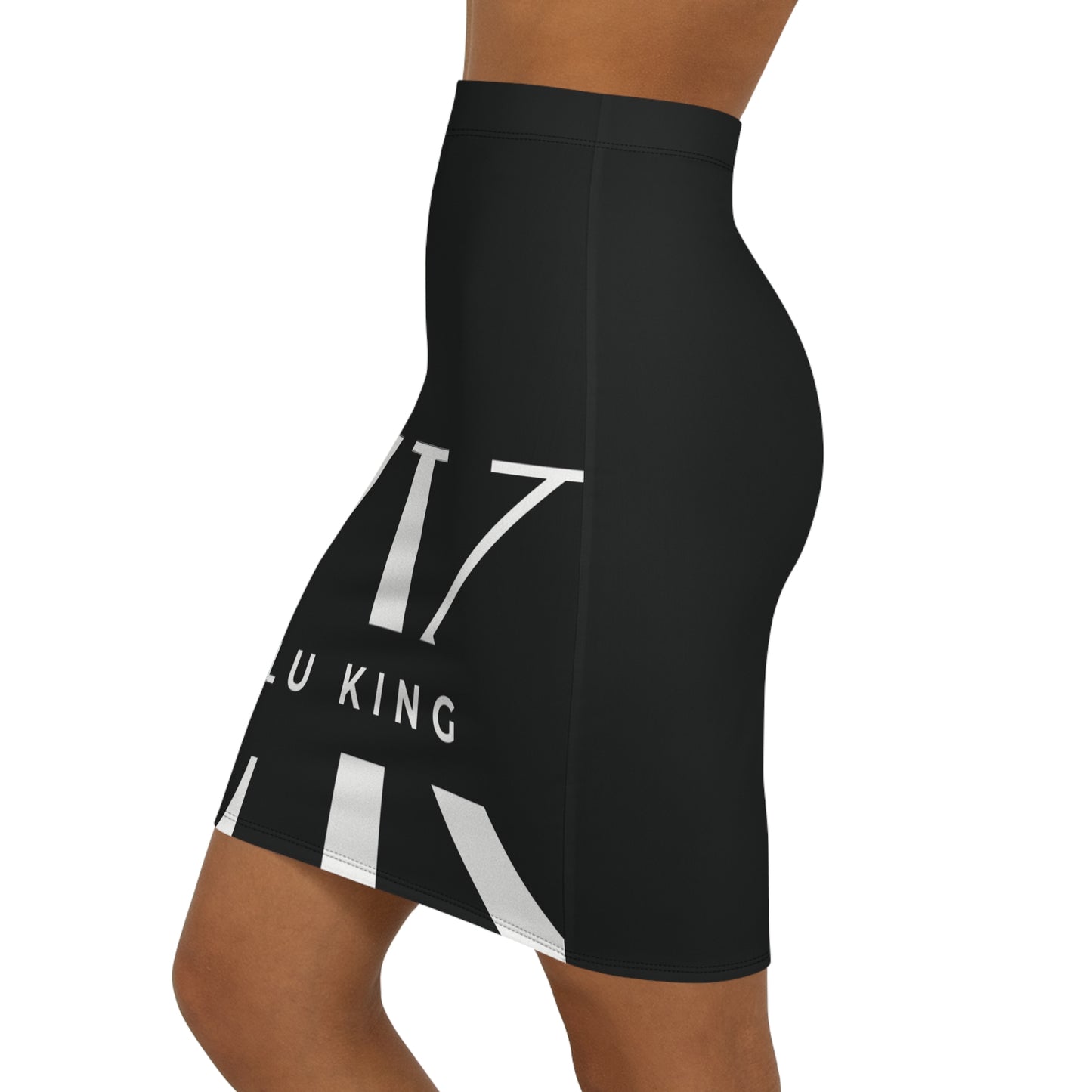 Zulu King Black Logo Pencil Skirt — Women's Mid-Waist Graphic Skirt