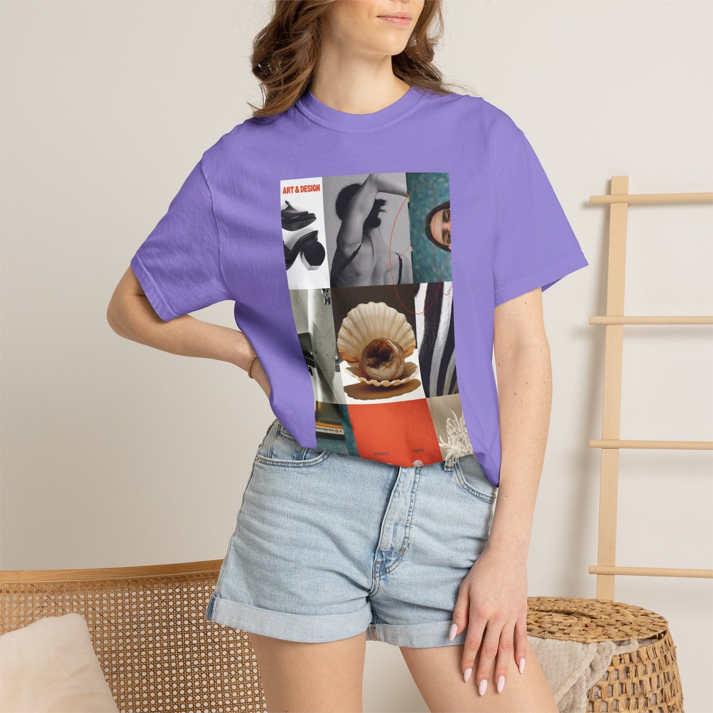Photo Collage Graphic T‑Shirt — Vintage Object Grid Print