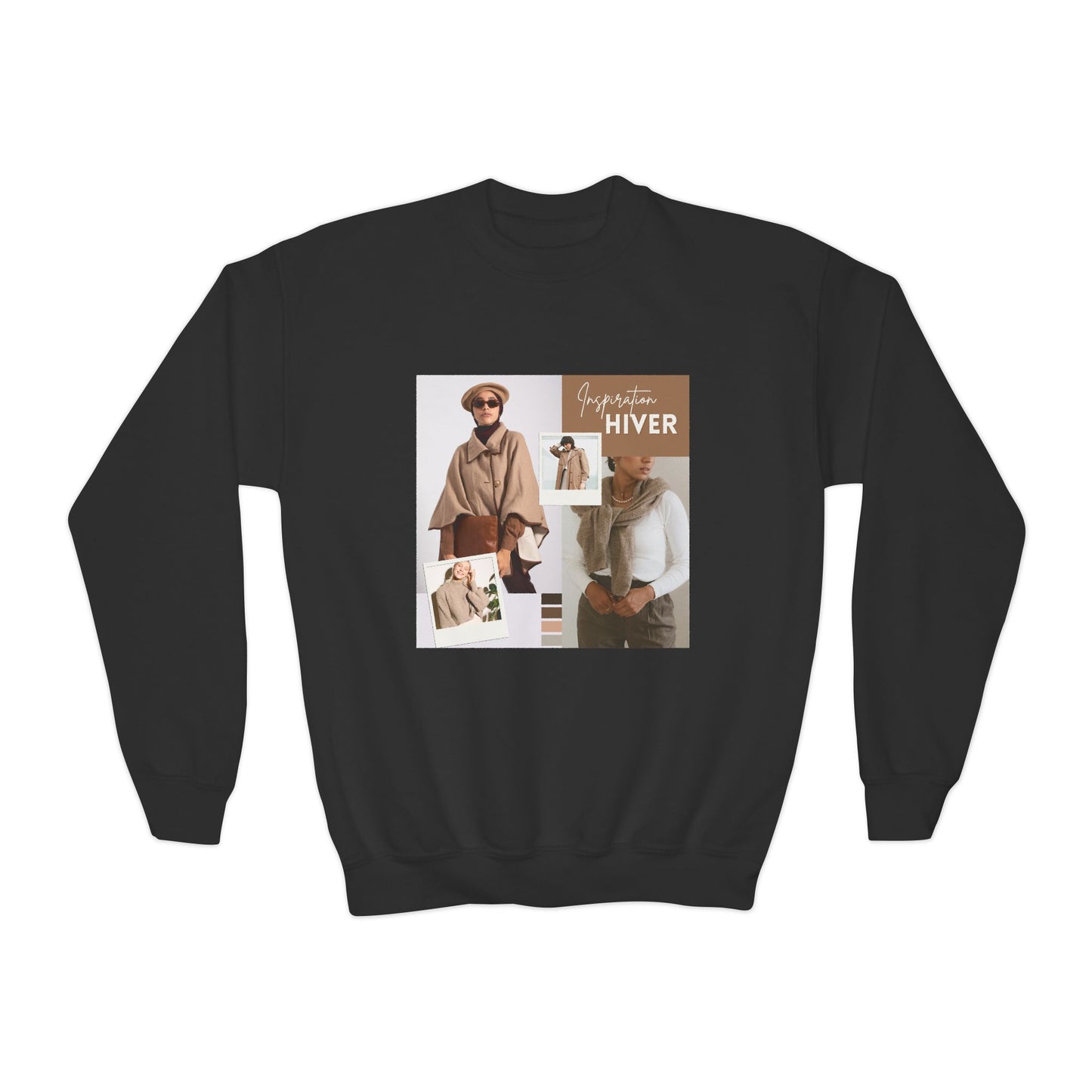 Youth Crewneck Sweatshirt — Cozy Winter Fashion Collage "Bonjour Hiver"