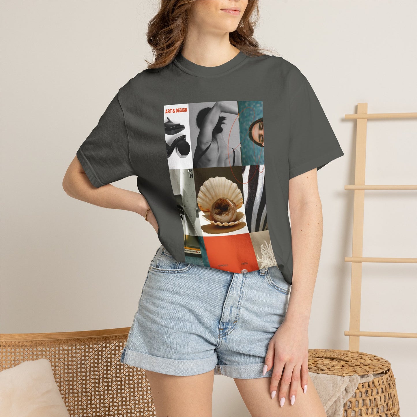 Photo Collage Graphic T‑Shirt — Vintage Object Grid Print