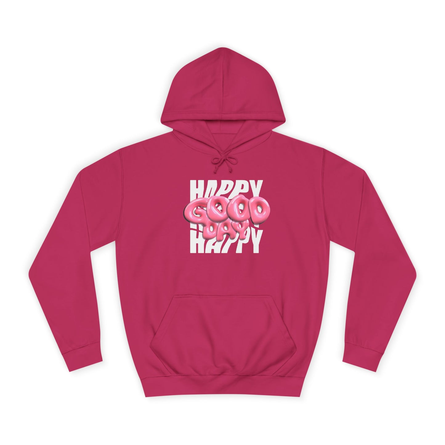 Happy Graffiti Hoodie — Pink Bubble Text College Pullover