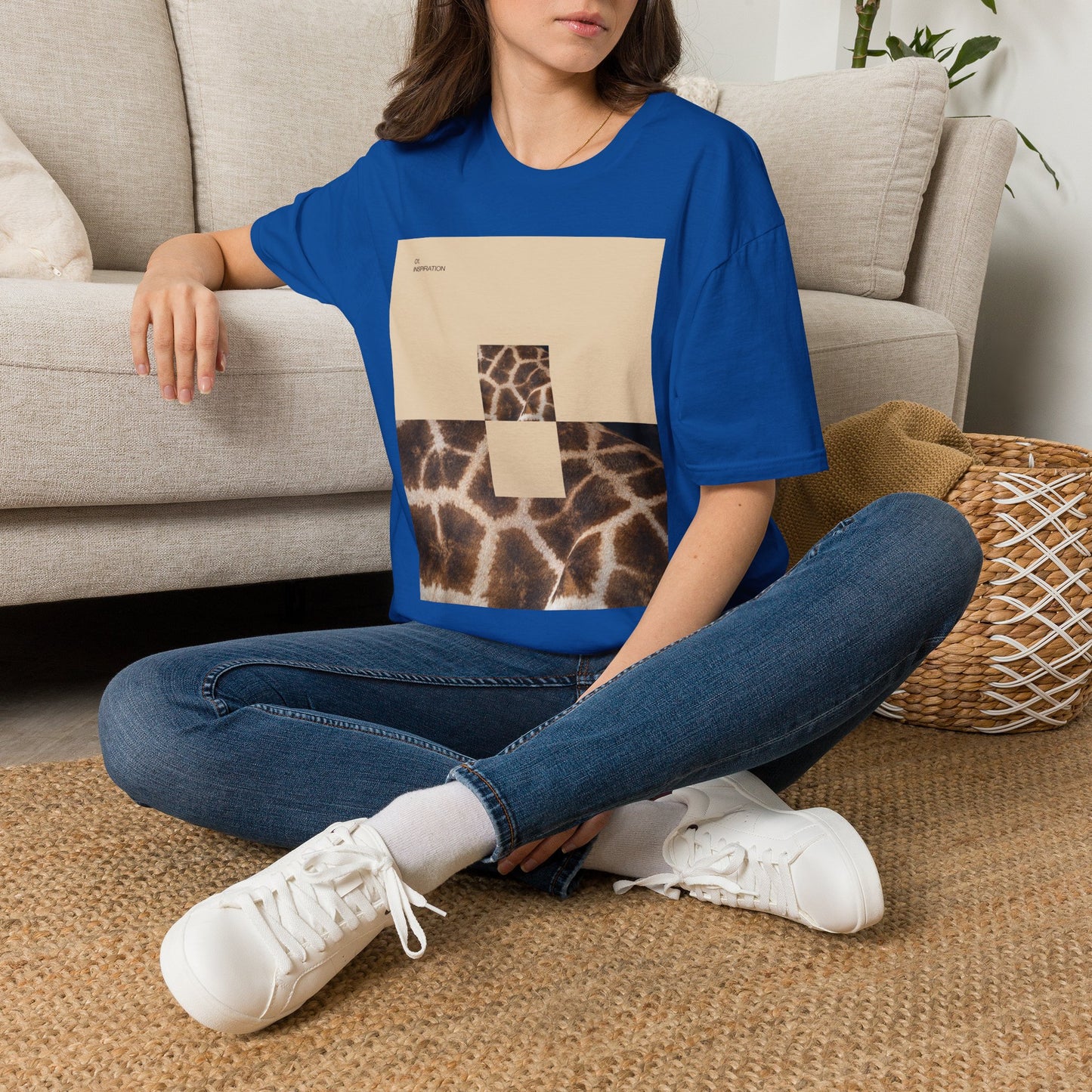 Graphic Tee — Neutral Geometric Giraffe Print ("Resurrection")