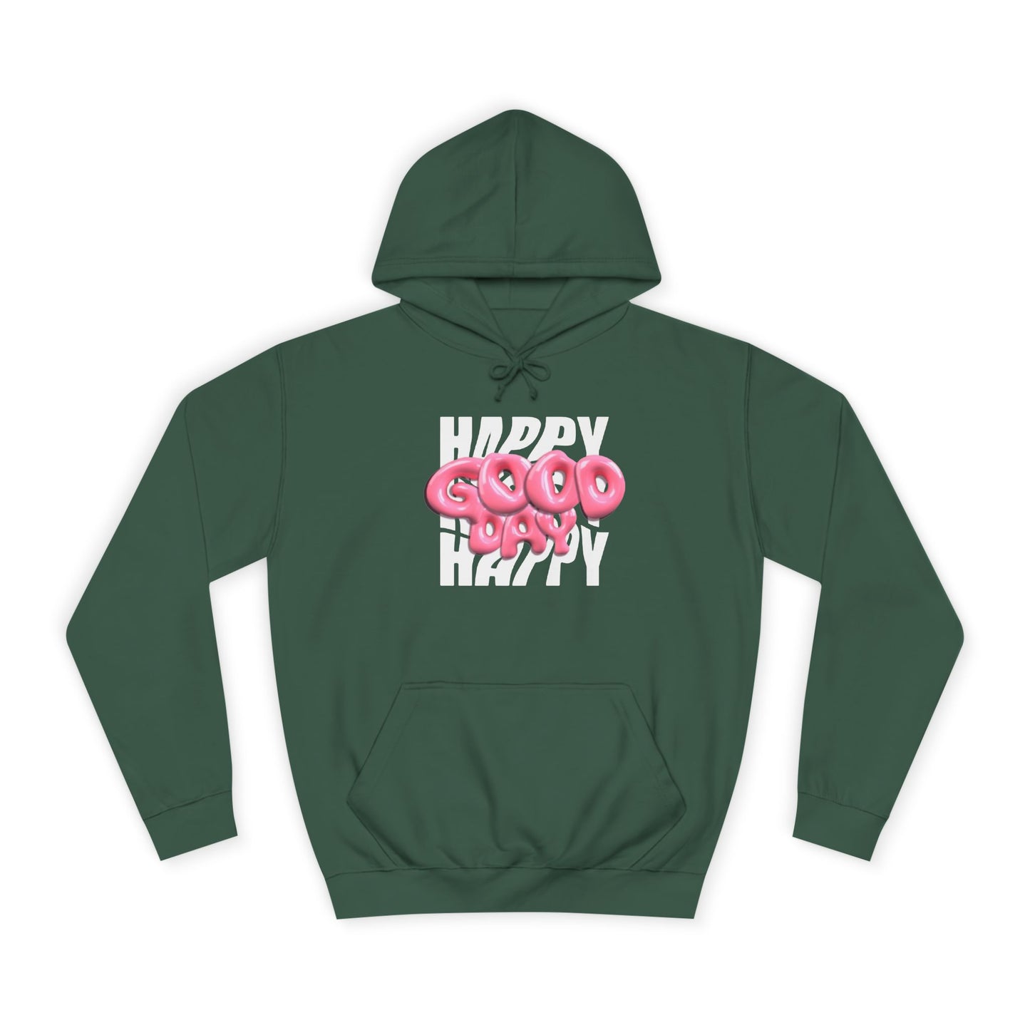 Happy Graffiti Hoodie — Pink Bubble Text College Pullover